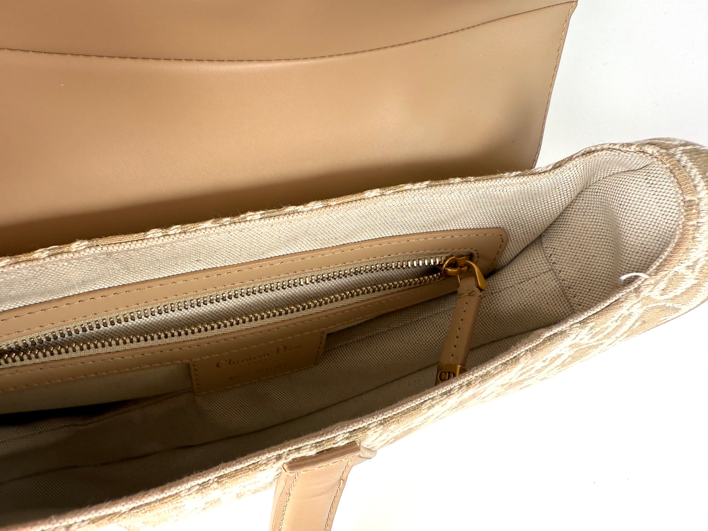 Christian Dior Beige Oblique 2024 Jacquard Monogram Leather Saddle Shoulder Crossbody Bag