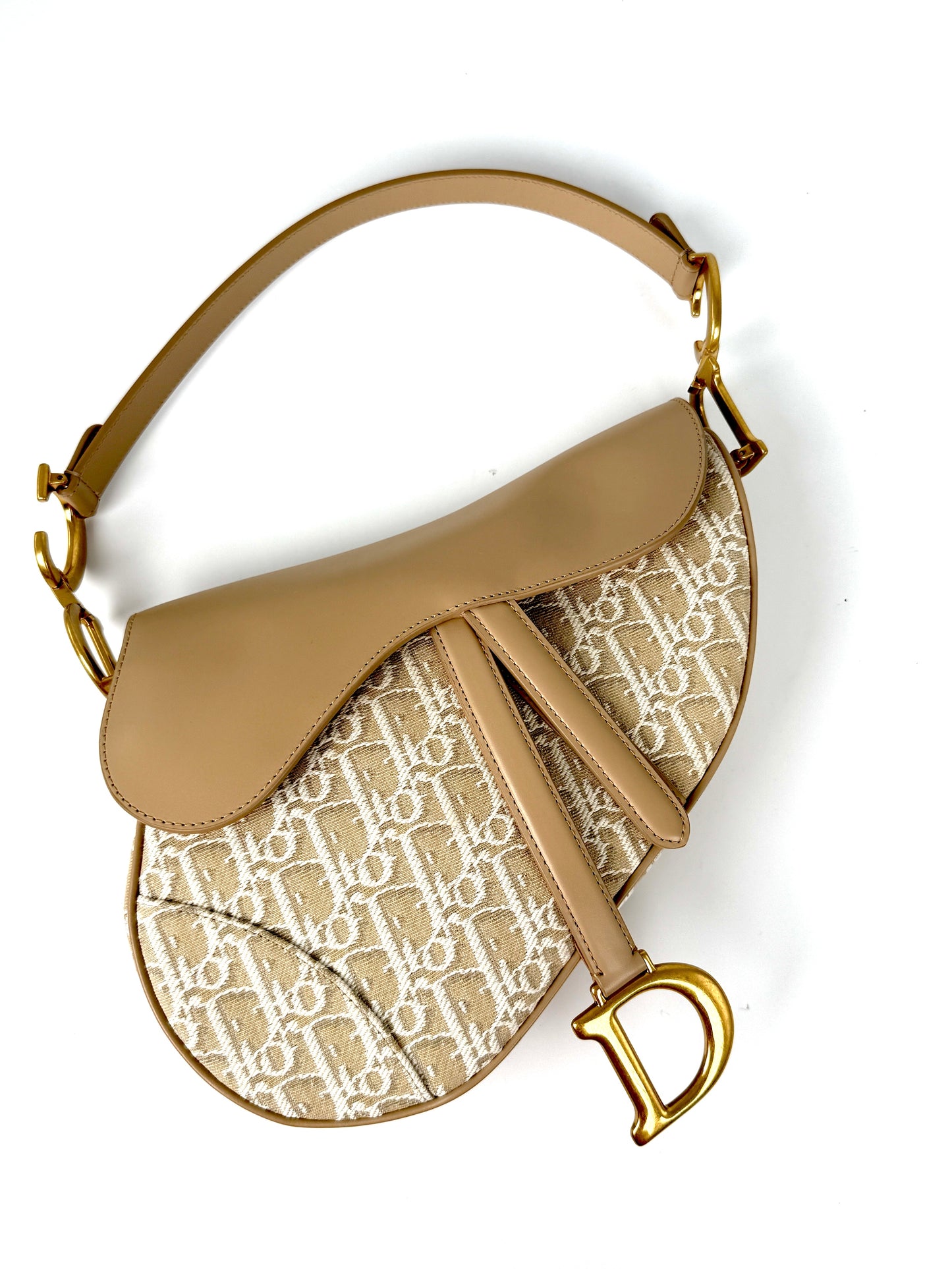 Christian Dior Beige Oblique 2024 Jacquard Monogram Leather Saddle Shoulder Crossbody Bag Consignment