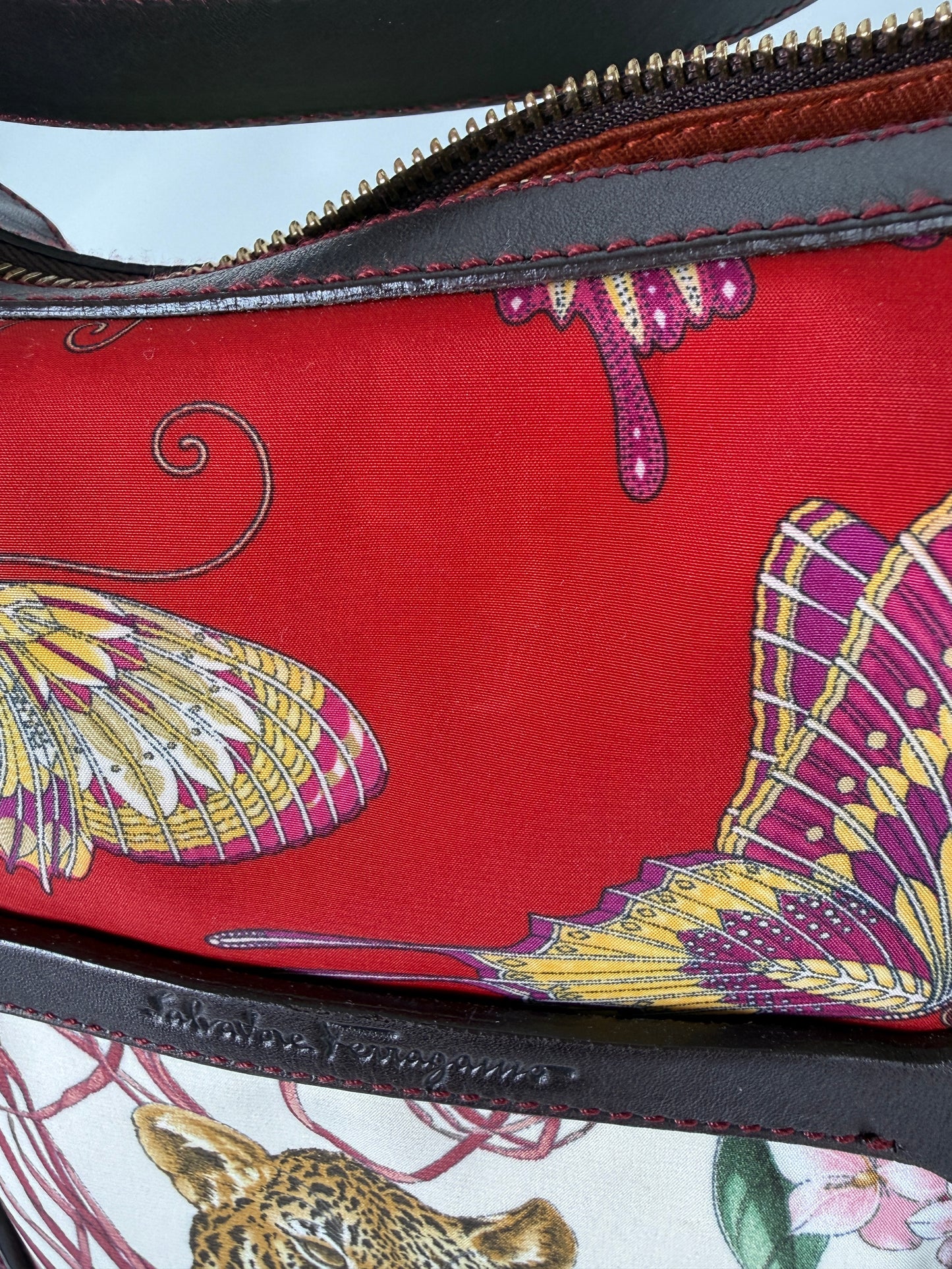 Salvatore Ferragamo Fiera Leopard Fabric Multicolor Print Shoulder Bag