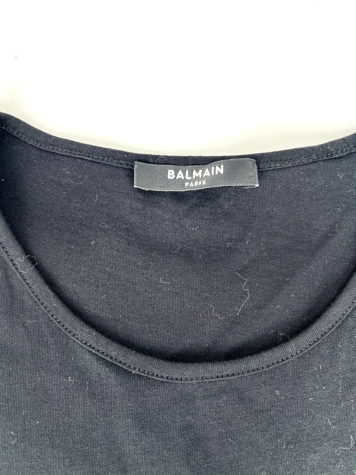 BALMAIN Paris Black Logo Print Gold Button Tank Top S