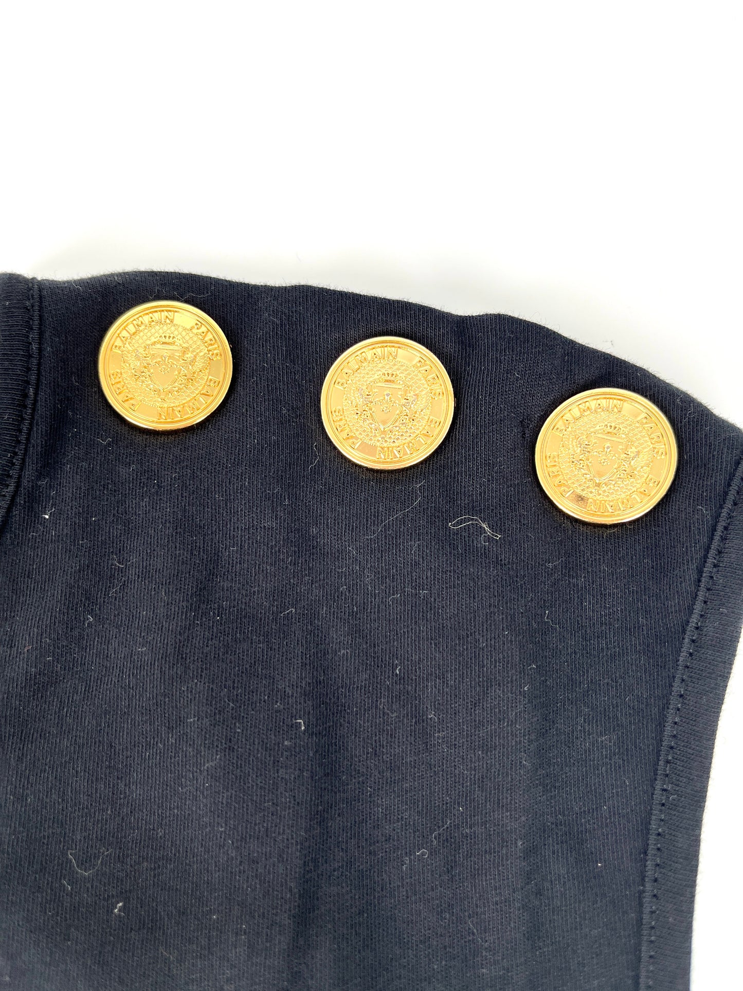 BALMAIN Paris Black Logo Print Gold Button Tank Top S