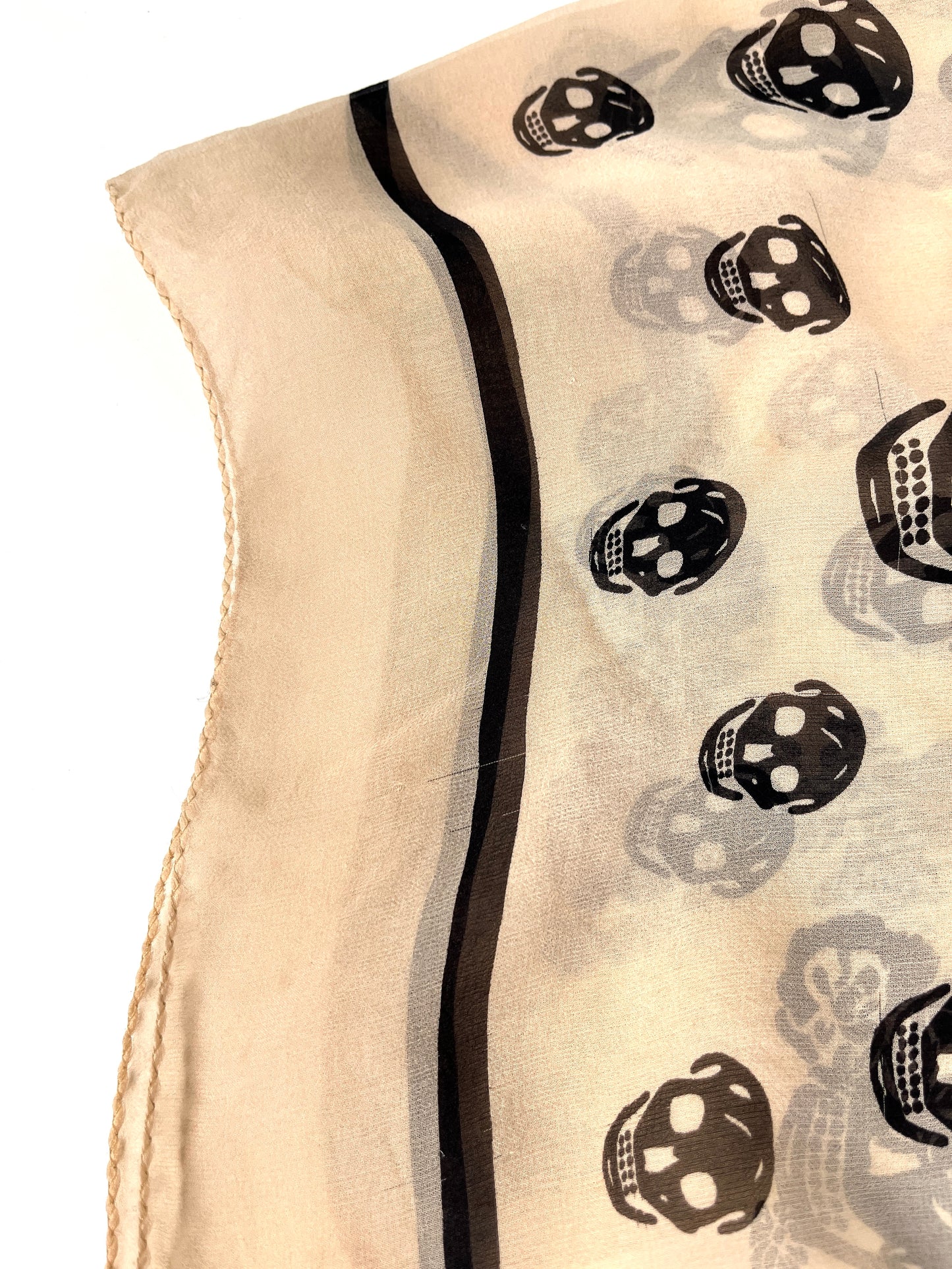 Alexander McQueen Skull Print Beige Black Silk Scarf