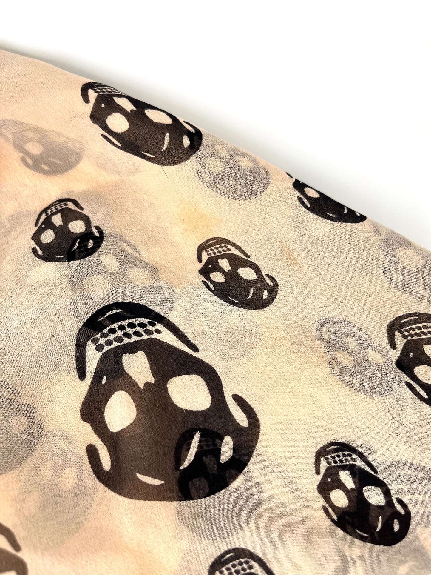 Alexander McQueen Skull Print Beige Black Silk Scarf
