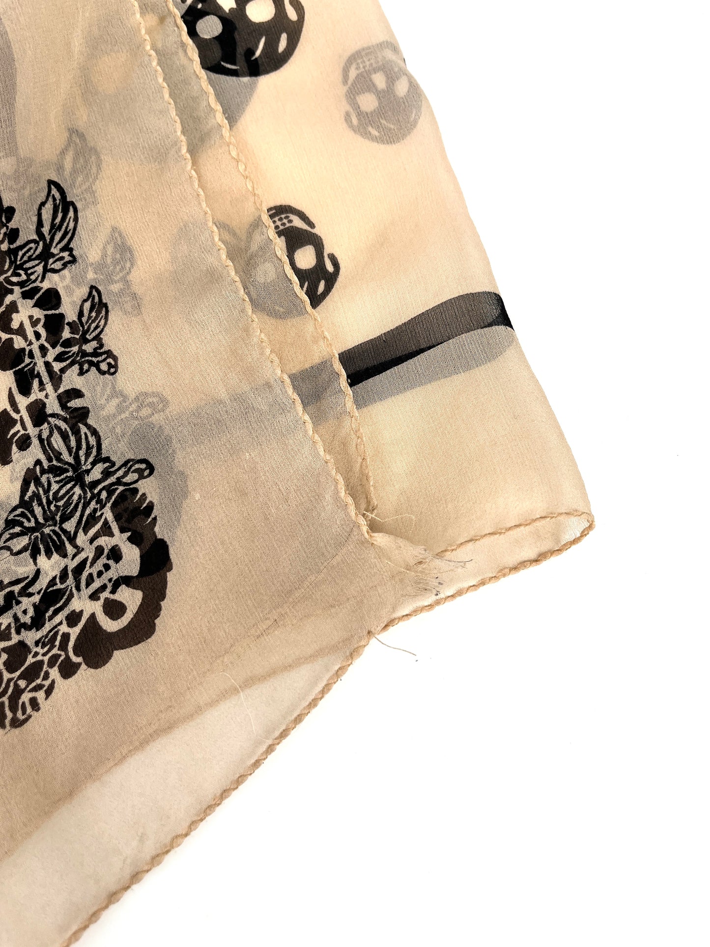 Alexander McQueen Skull Print Beige Black Silk Scarf