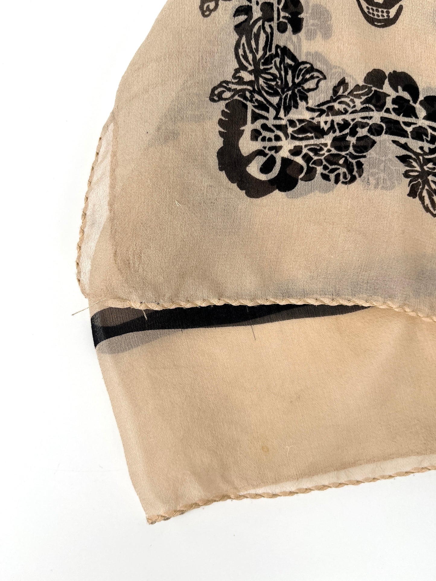 Alexander McQueen Skull Print Beige Black Silk Scarf