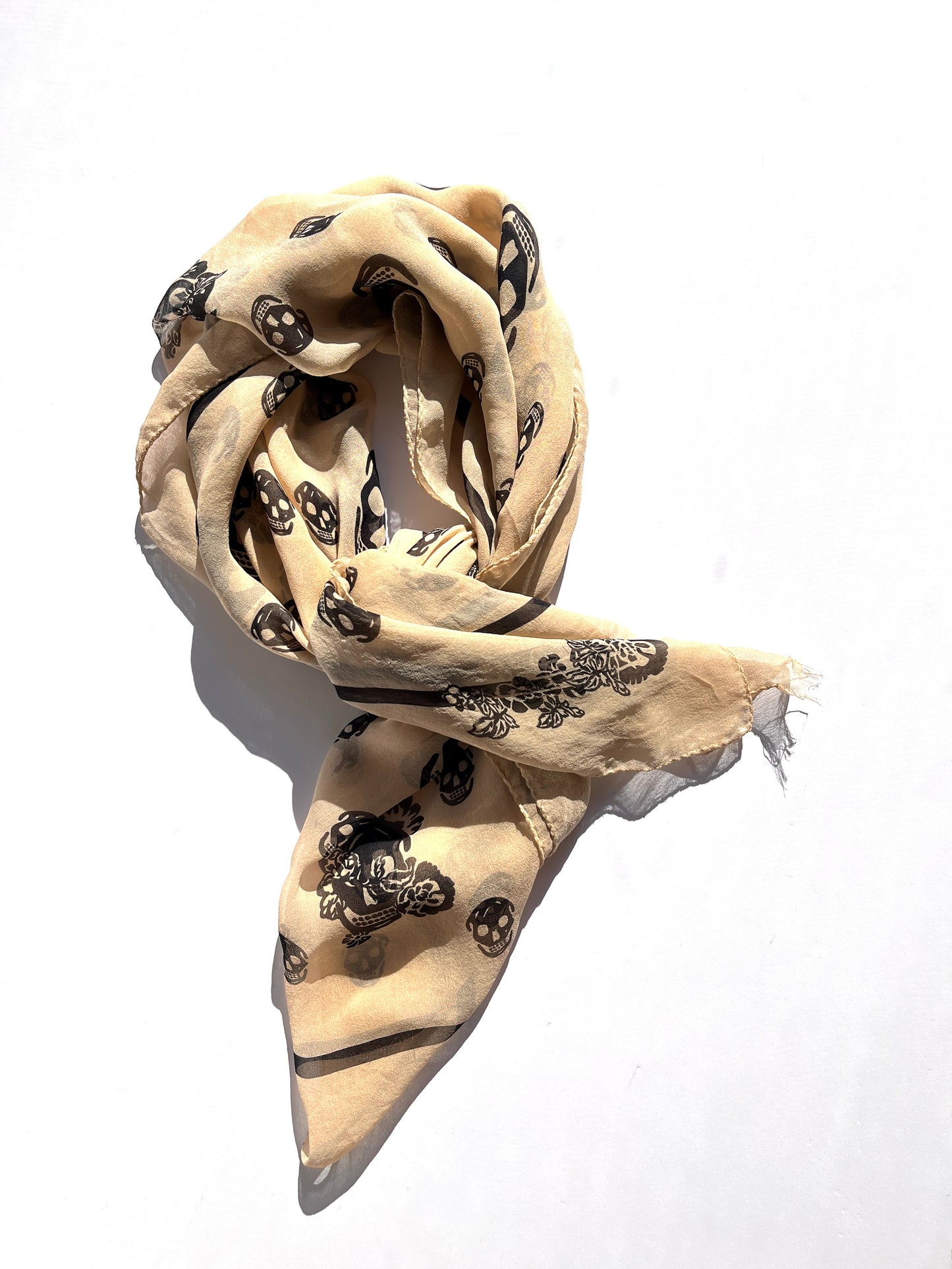 Alexander McQueen Skull Print Beige Black Silk Scarf
