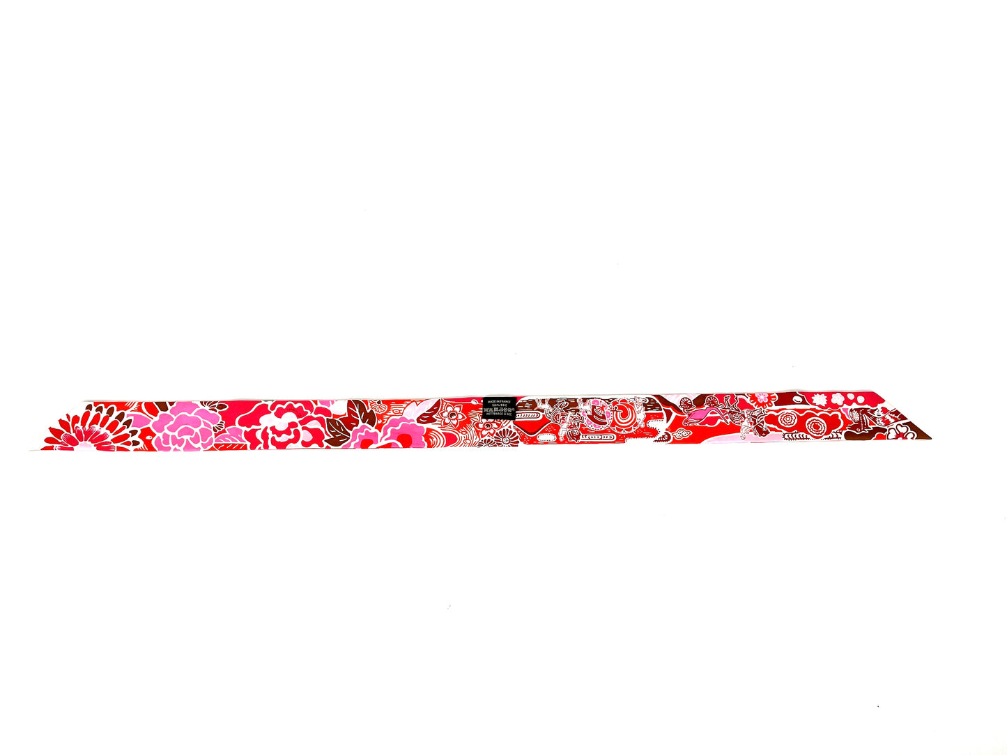HERMES Horse Carriage Floral Pink Red Silk Twilly Scarf