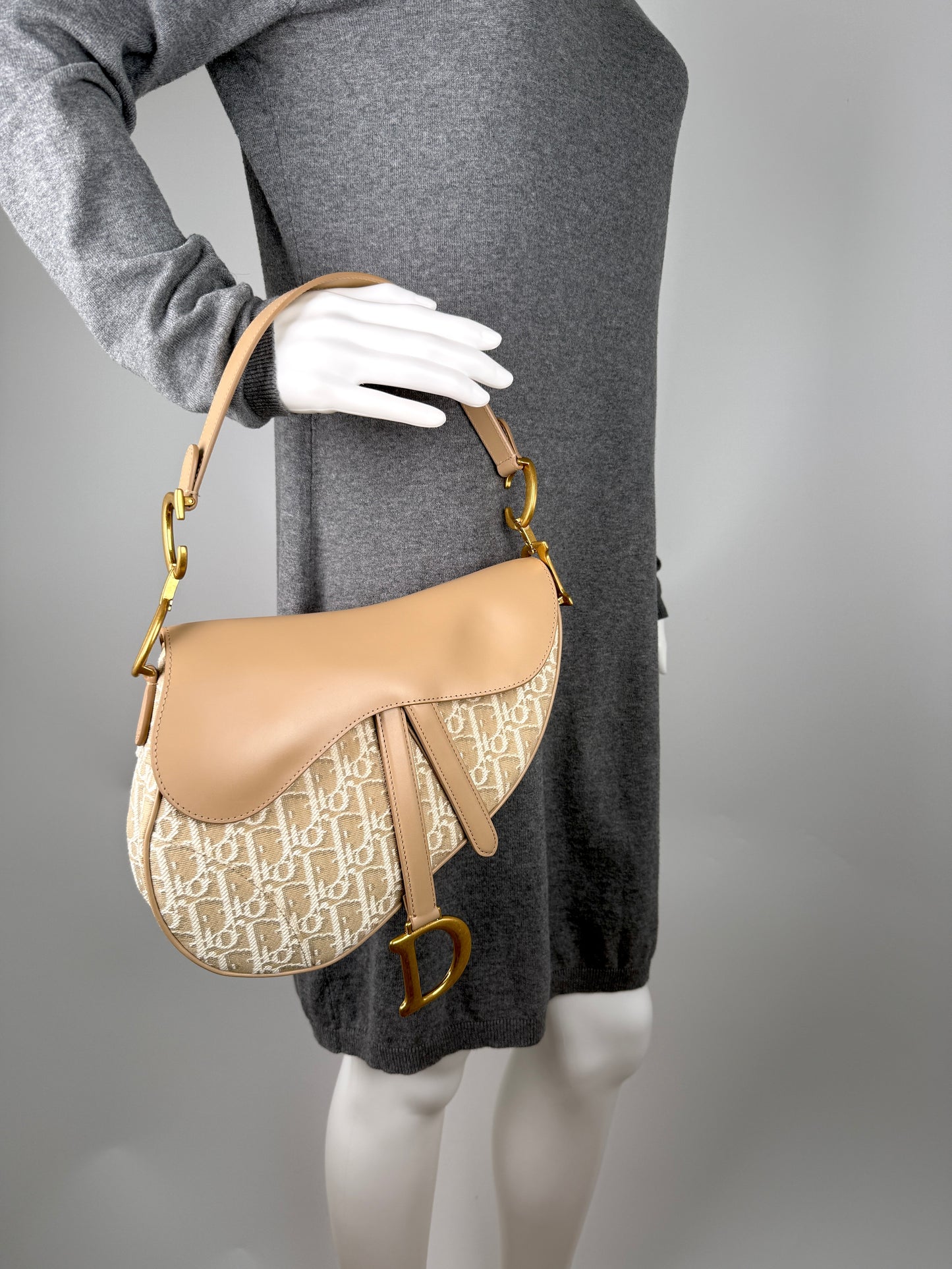 Christian Dior Beige Oblique 2024 Jacquard Monogram Leather Saddle Shoulder Crossbody Bag