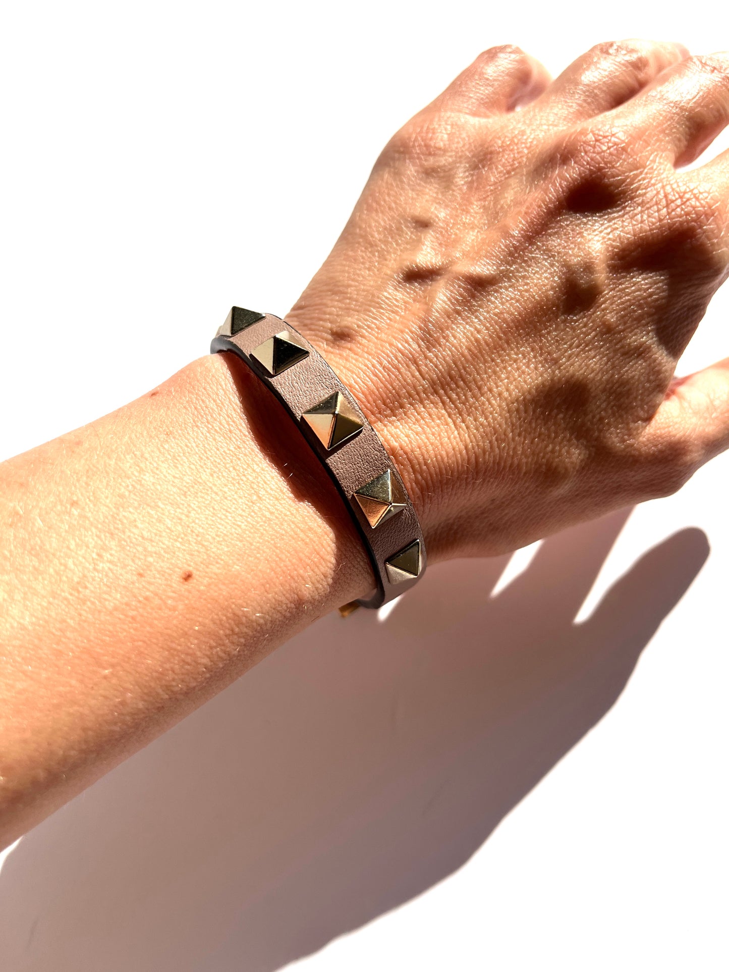 Valentino Poudre Beige Rockstud Leather Bracelet