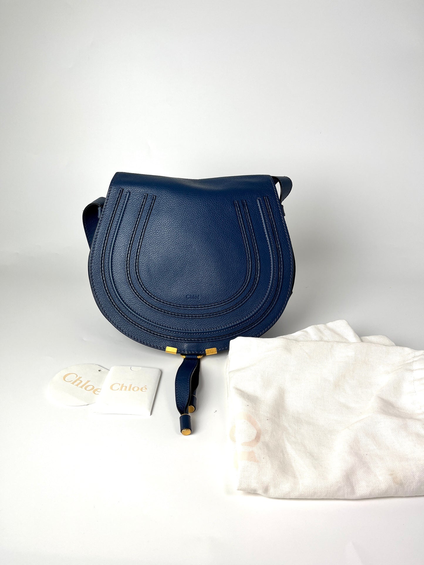 CHLOE Marcie Medium Navy Blue Saddle Crossbody Bag