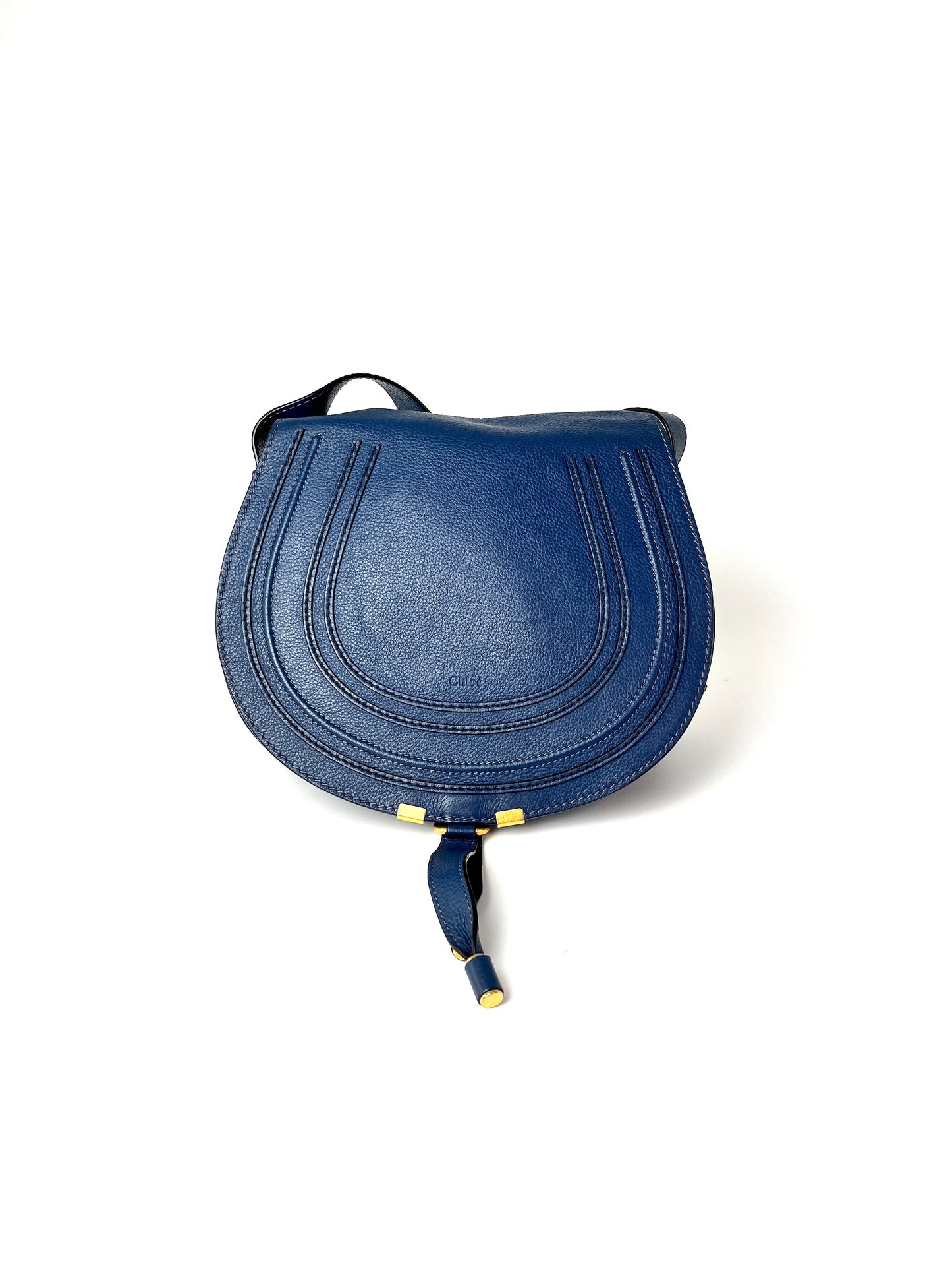 CHLOE Marcie Medium Navy Blue Saddle Crossbody Bag