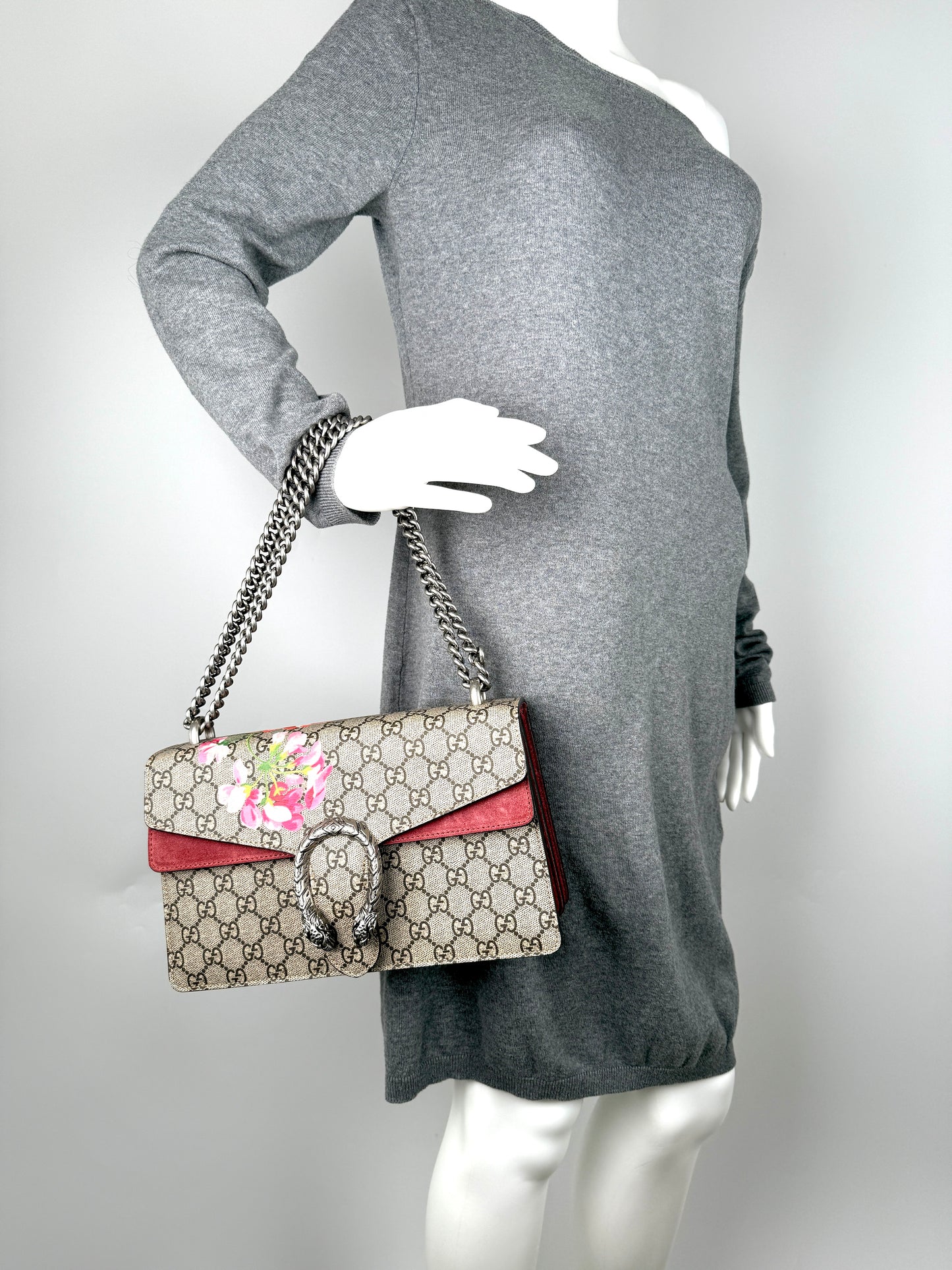 GUCCI GG Supreme Dionysus Monogram Blooms Small Shoulder Bag Beige Pink Designer Consignment