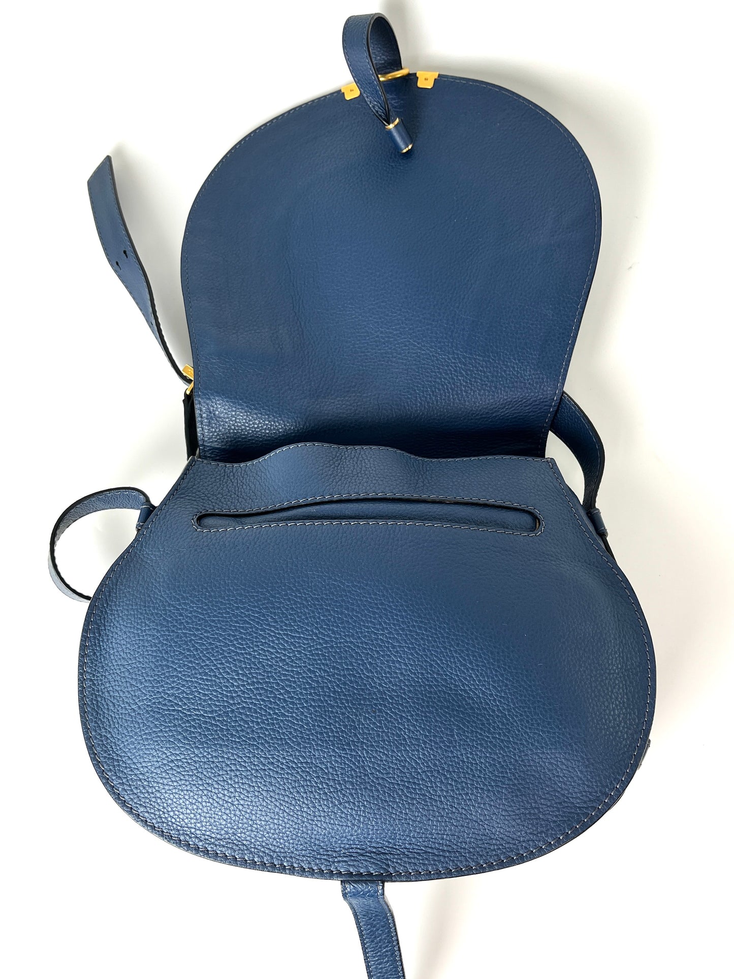 CHLOE Marcie Medium Navy Blue Saddle Crossbody Bag