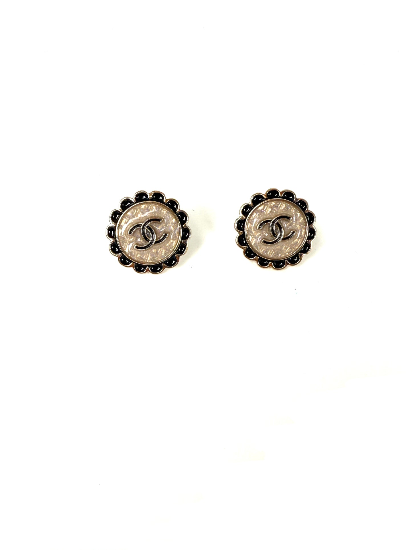 CHANEL 2024 Gold Tone CC Logo Stud Flower Button Earrings Fashion jewelry