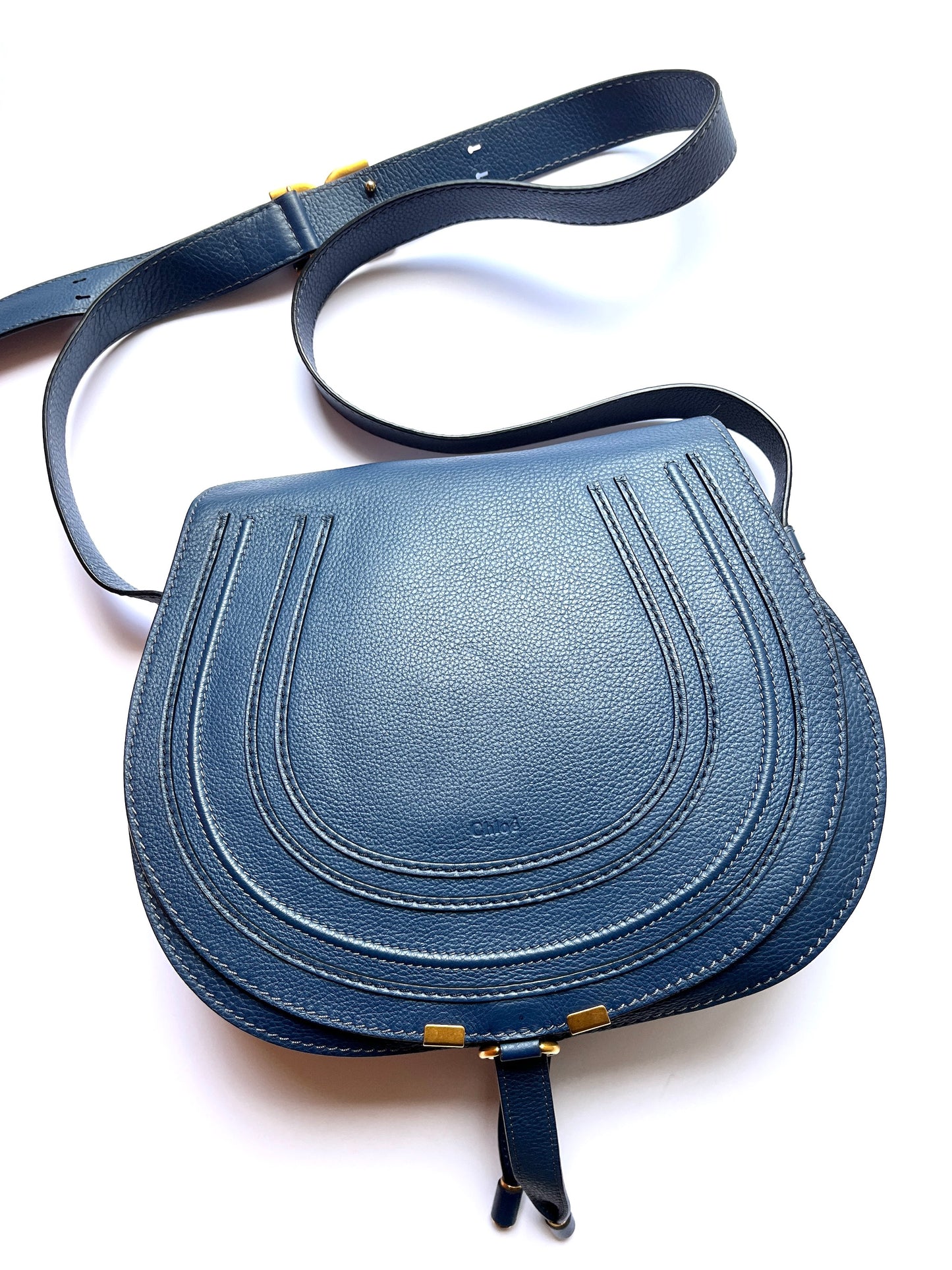 CHLOE Marcie Medium Navy Blue Saddle Crossbody Bag