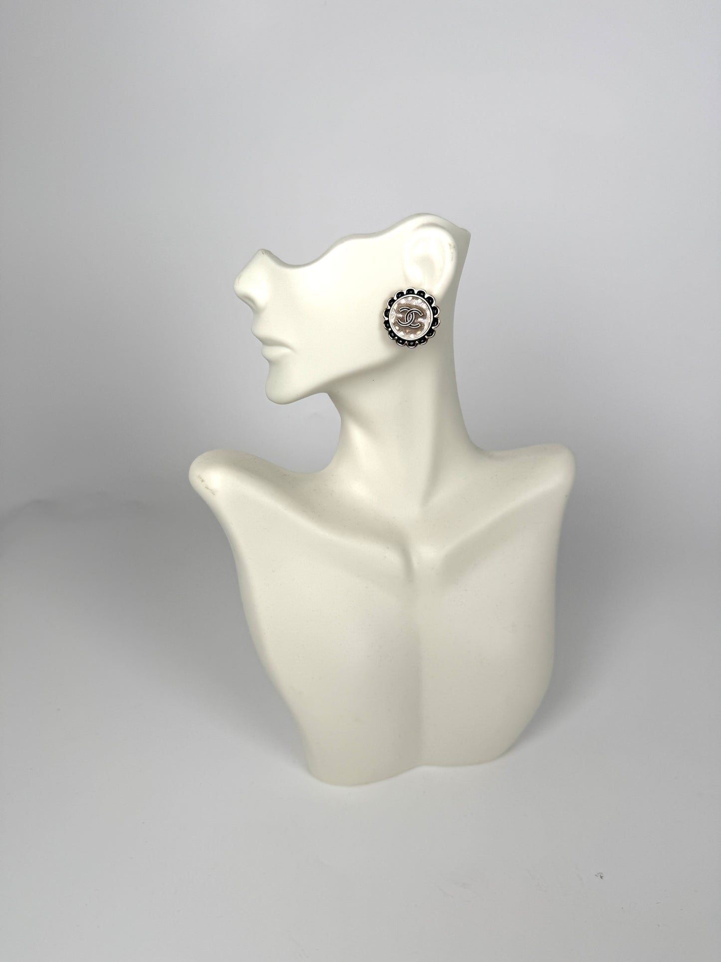 CHANEL 2024 Gold Tone CC Logo Stud Flower Button Earrings