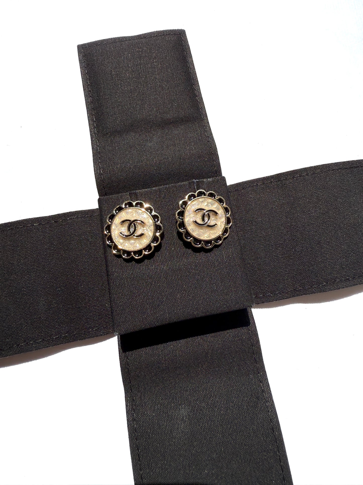 CHANEL 2024 Gold Tone CC Logo Stud Flower Button Earrings