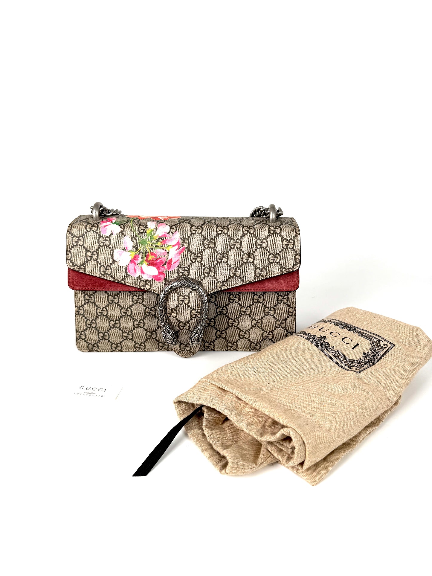 GUCCI GG Supreme Dionysus Monogram Blooms Small Shoulder Bag Beige Pink