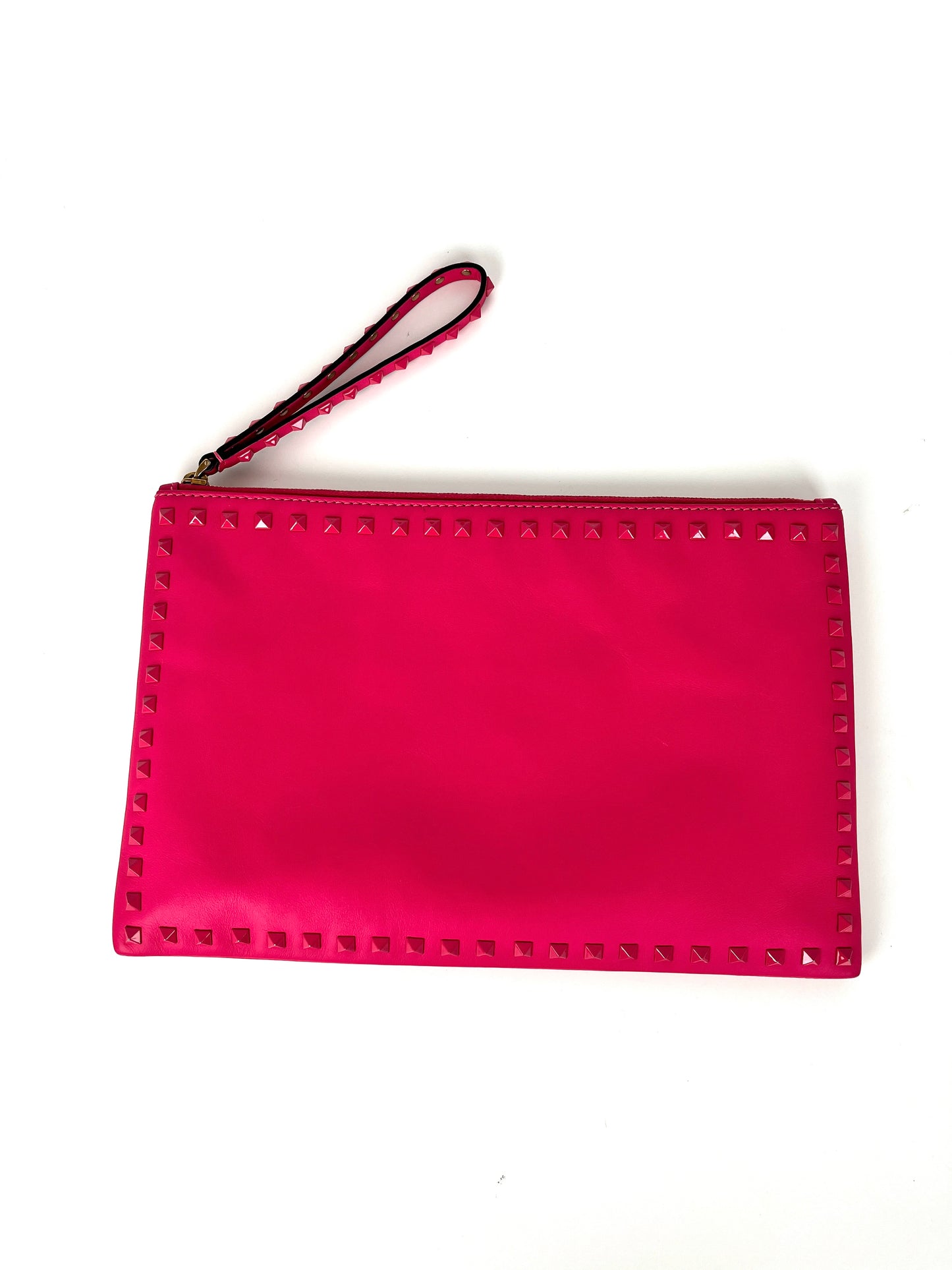 VALENTINO Rockstud Monochrome Pink Leather Clutch Pouch Bag