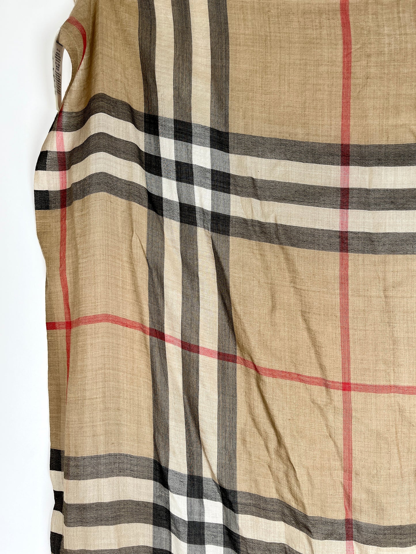 BURBERRY Check Archive Beige Black Wool Silk Rectangular Fringe Long Scarf