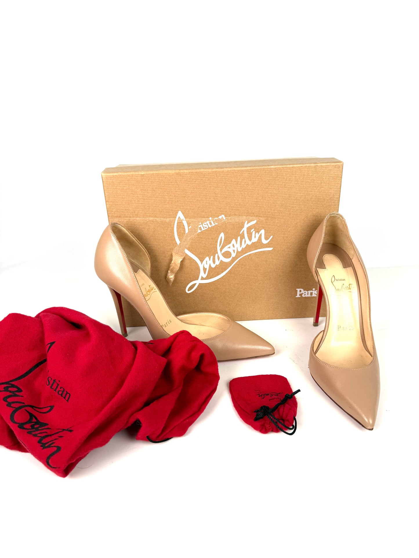 Christian Louboutin Neutral Iriza Nappa D’Orsay Leather Pumps Heels 36 5.5