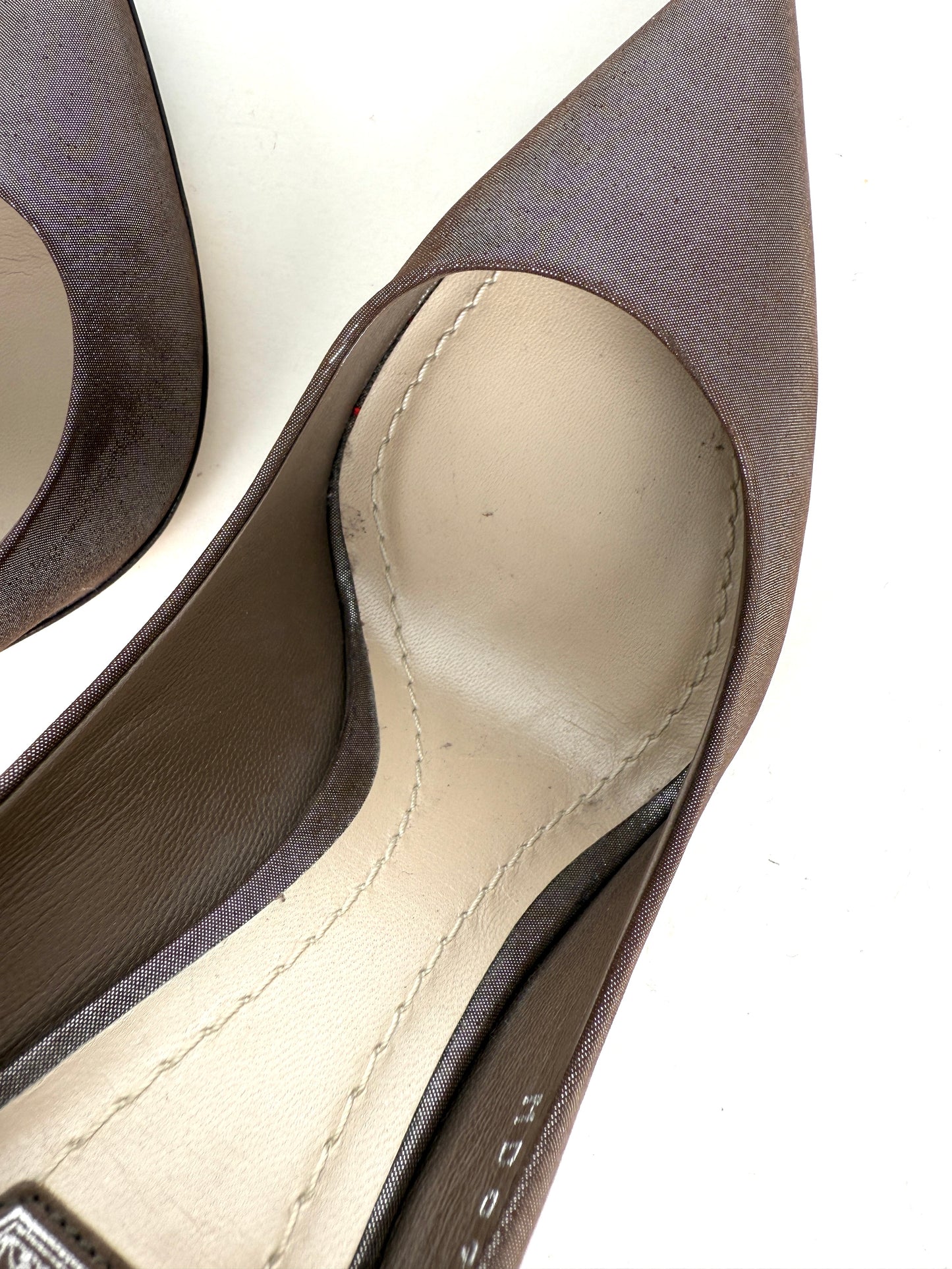 New Christian Dior Cherie Metallic Taupe Nubuck Leather Pointed Toe Pumps Heels 36 5.5