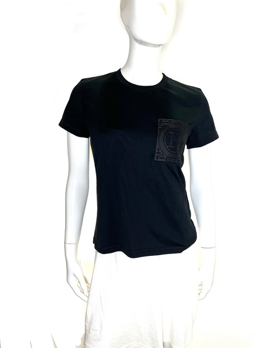 New Hermes Embroidered Pocket Black Cotton T shirt 38 6