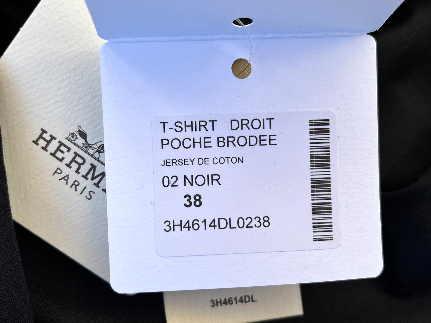 New Hermes Embroidered Pocket Black Cotton T shirt 38 6