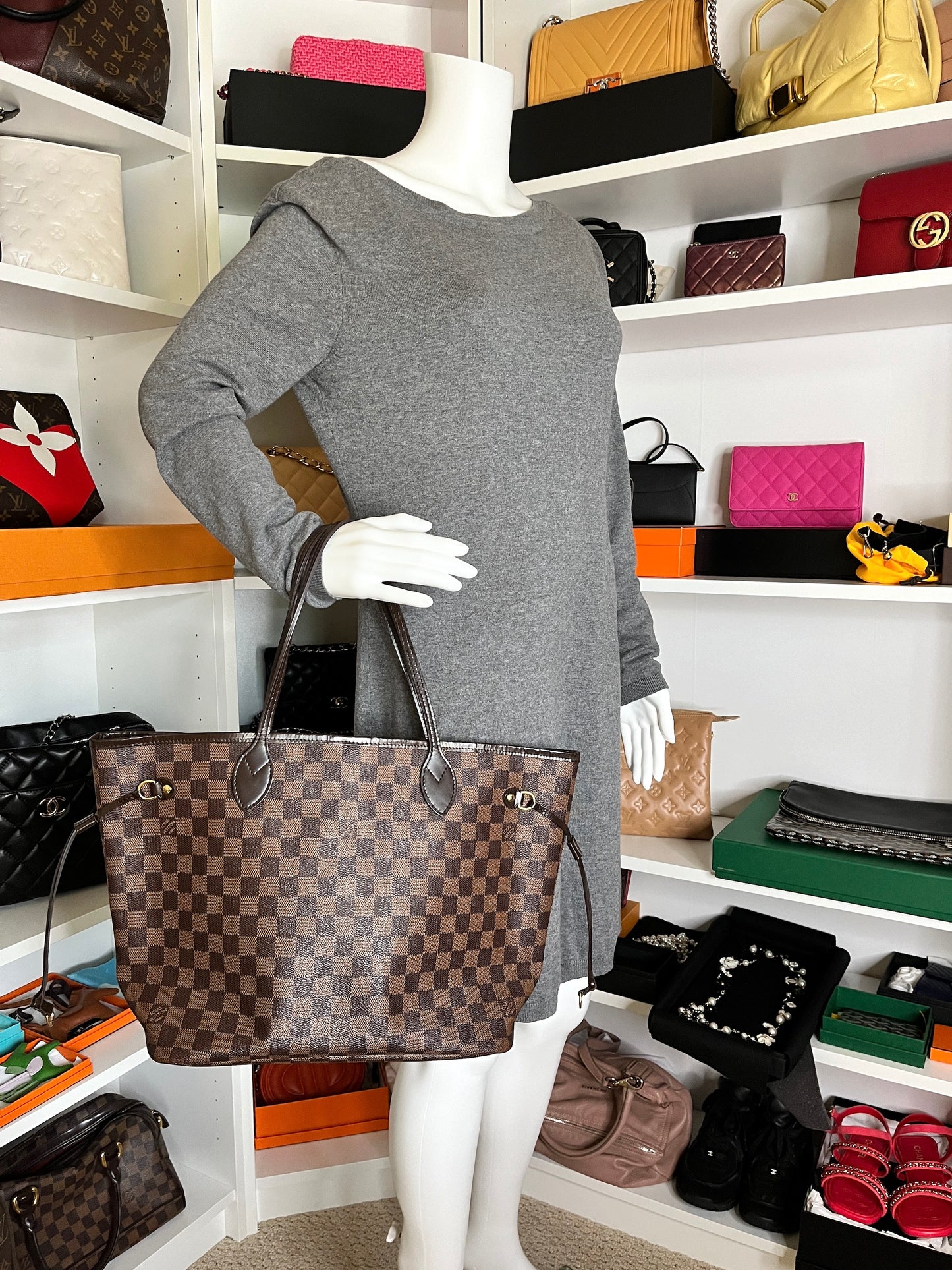 Louis Vuitton Damier Ebene Neverfull MM Brown Tote