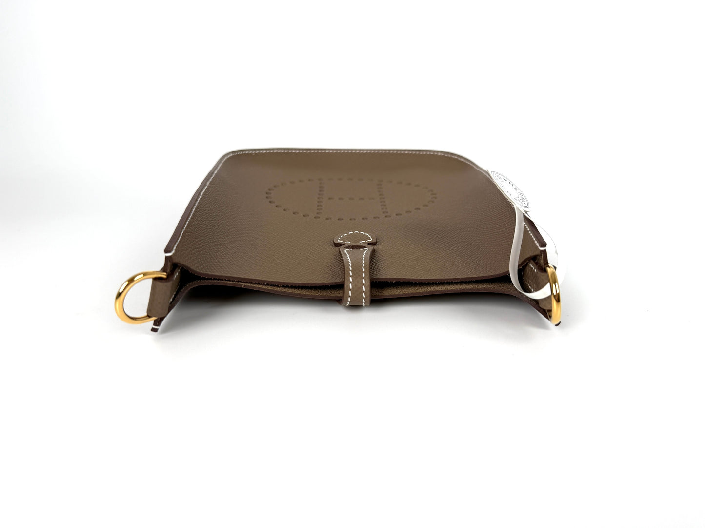 New HERMES Mini Evelyne Sellier TPM 16 Etoupe Leather Crossbody Bag