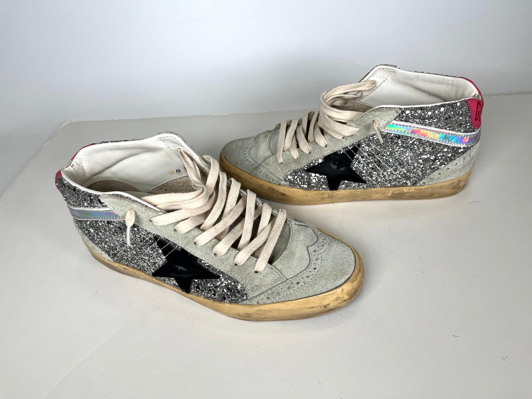 Golden Goose Midstar Gray Classic Glitter Leather Sneakers 40