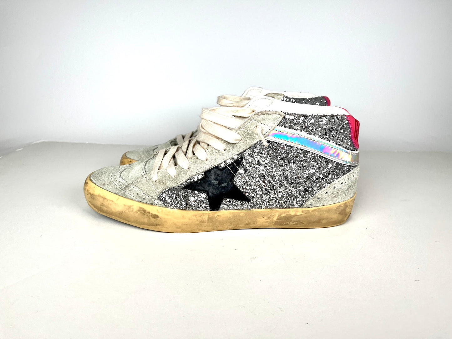 Golden Goose Midstar Gray Classic Glitter Leather Sneakers 40