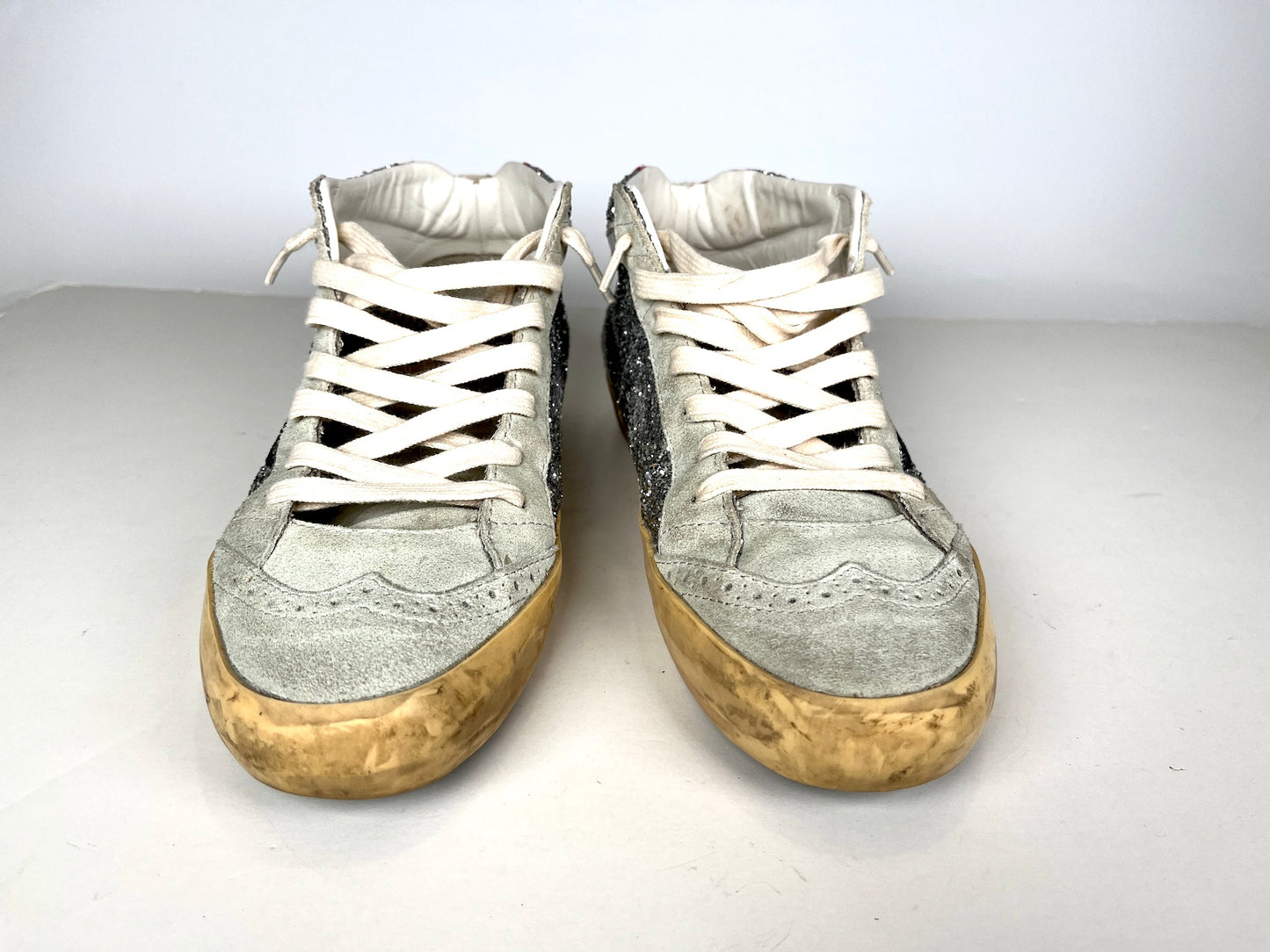 Golden Goose Midstar Gray Classic Glitter Leather Sneakers 40
