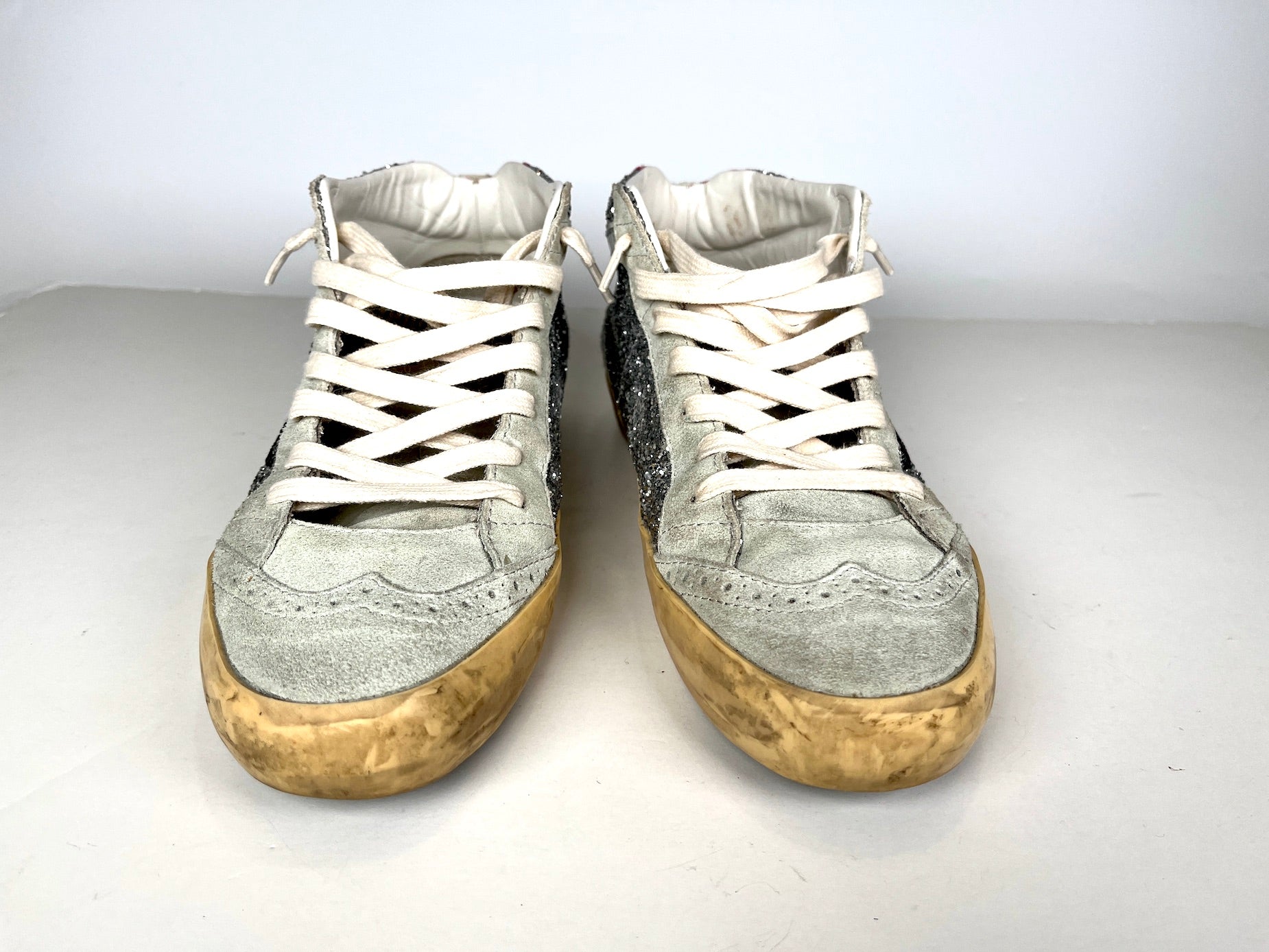 Golden Goose Midstar Gray Classic Glitter Leather Sneakers 40