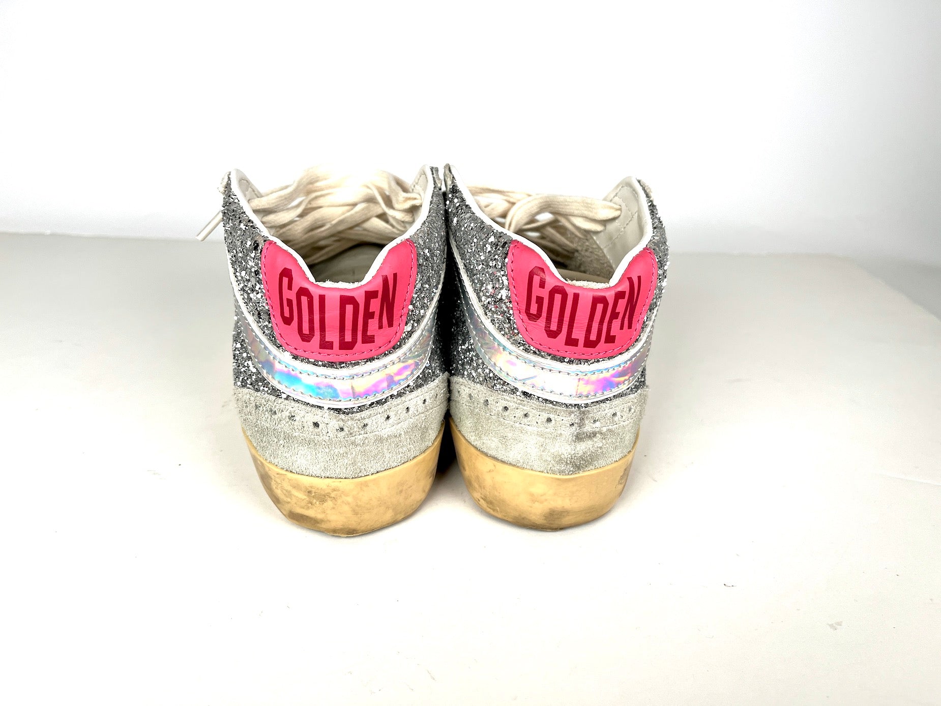 Golden Goose Midstar Gray Classic Glitter Leather Sneakers 40