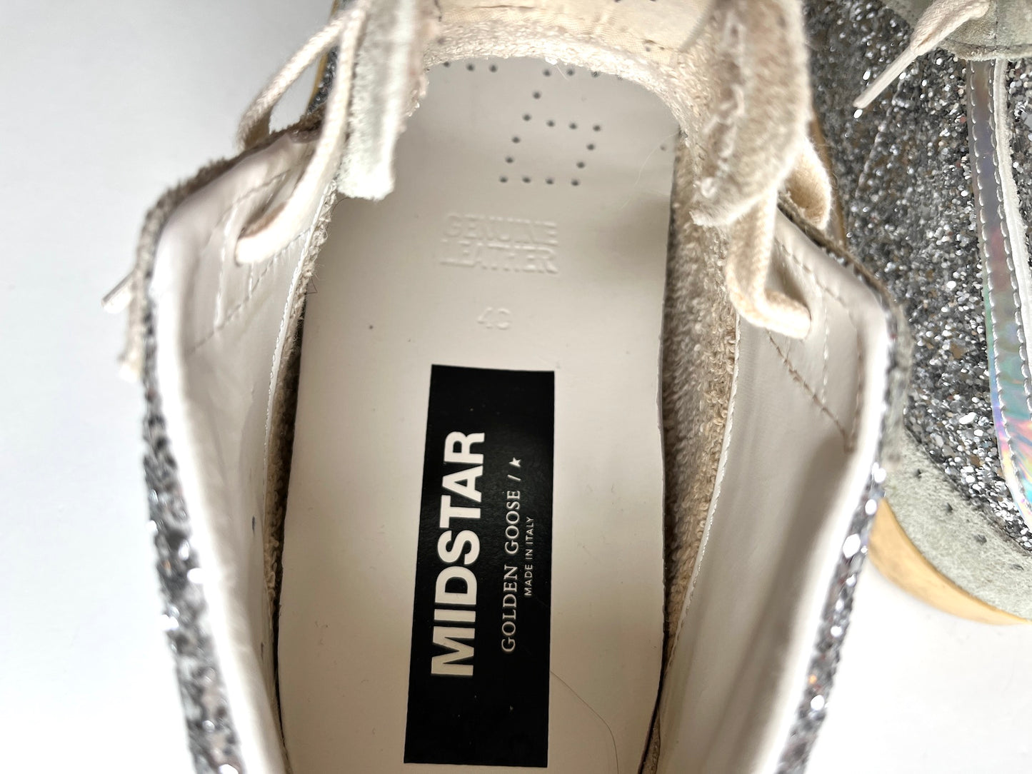 Golden Goose Midstar Gray Classic Glitter Leather Sneakers 40