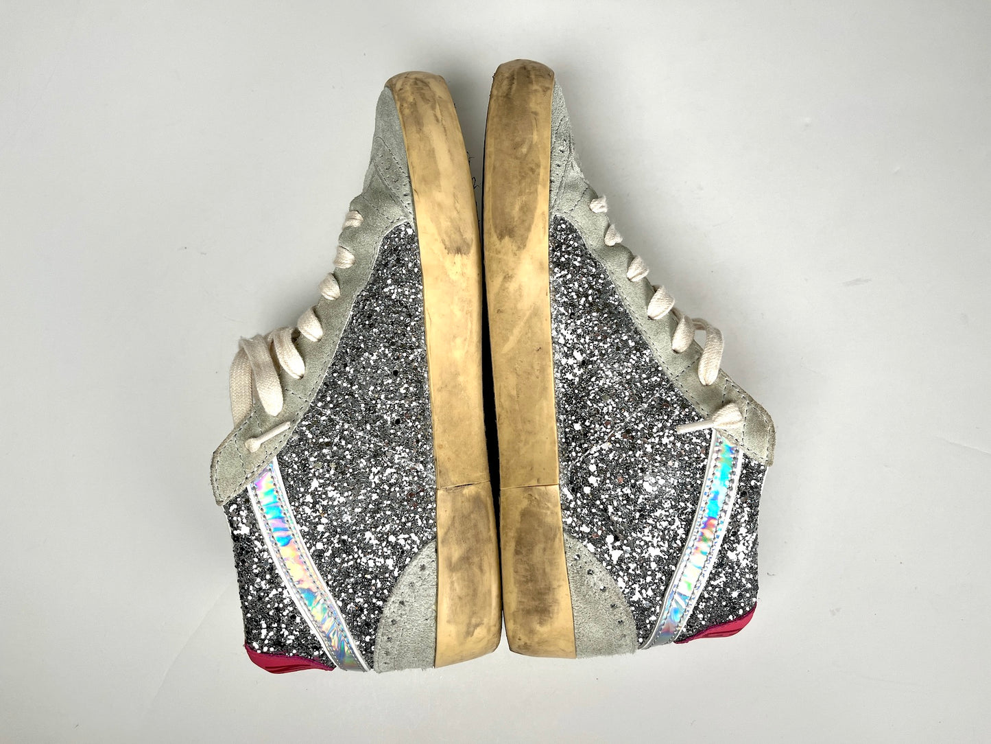 Golden Goose Midstar Gray Classic Glitter Leather Sneakers 40