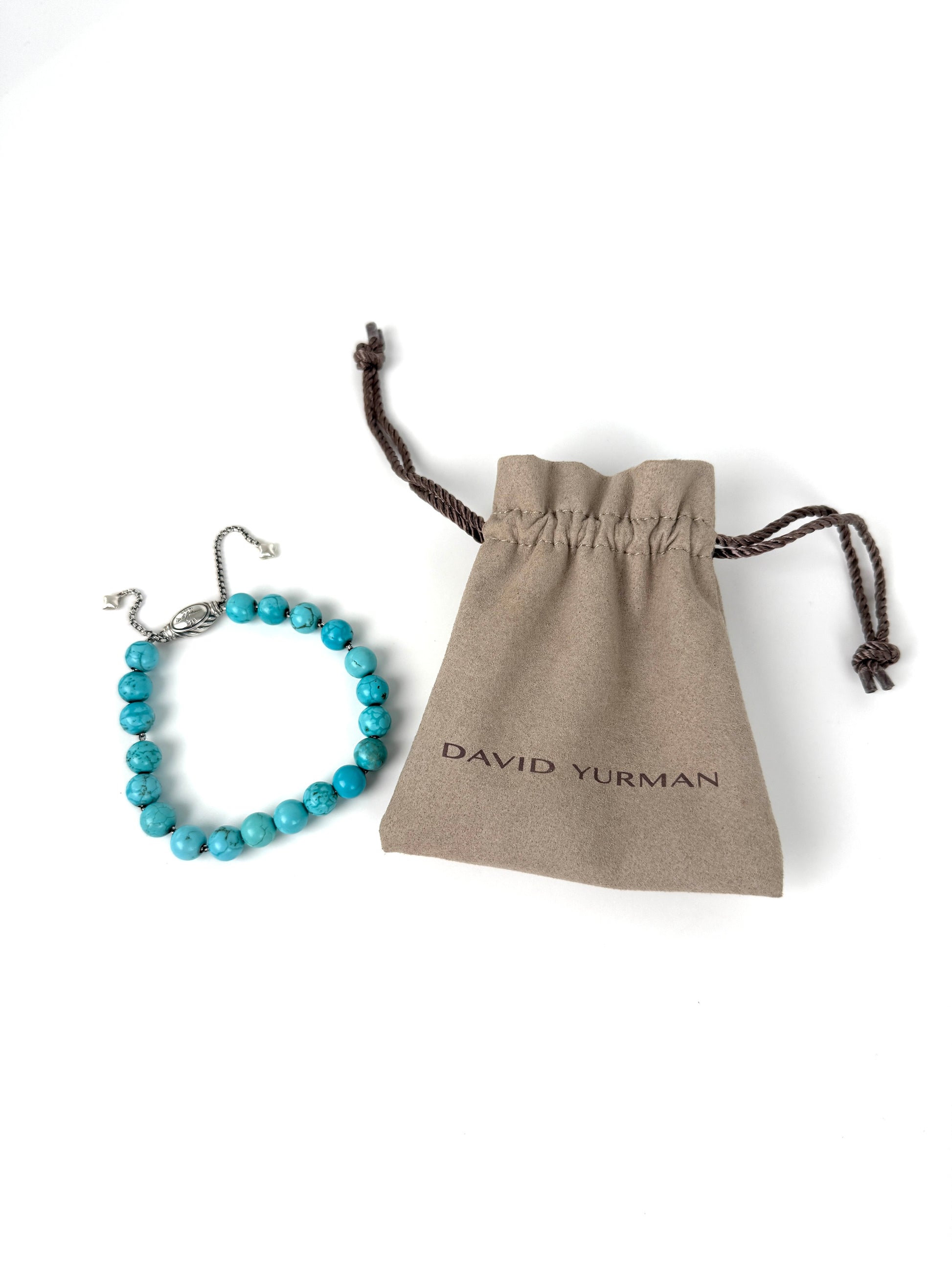 David Yurman Spiritual Bead Ball Blue Turquoise Adjustable Sterling Silver Bracelet