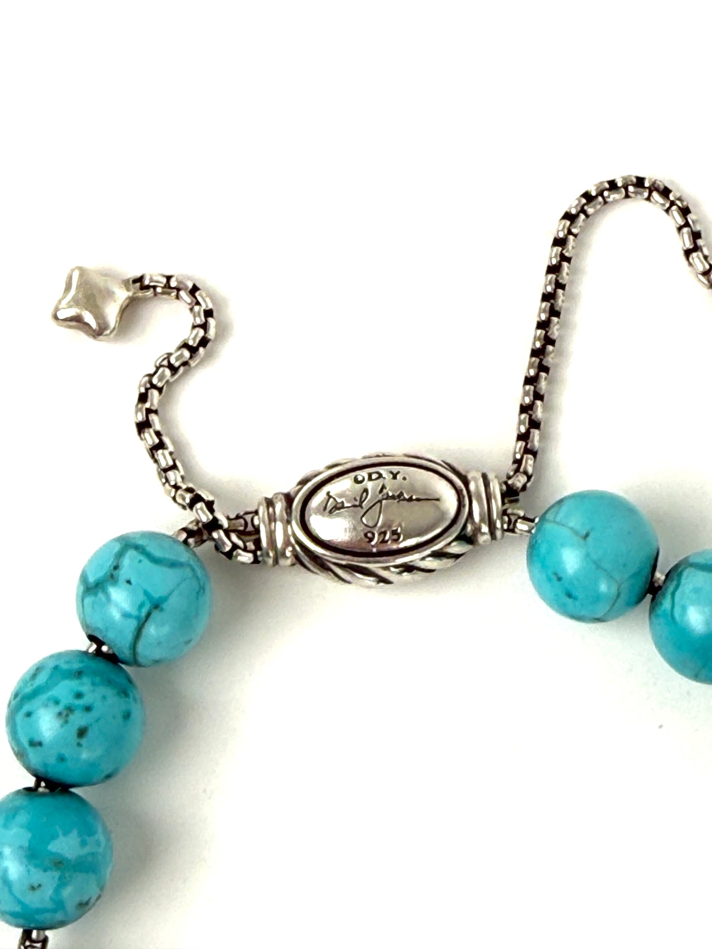 David Yurman Spiritual Bead Ball Blue Turquoise Adjustable Sterling Silver Bracelet
