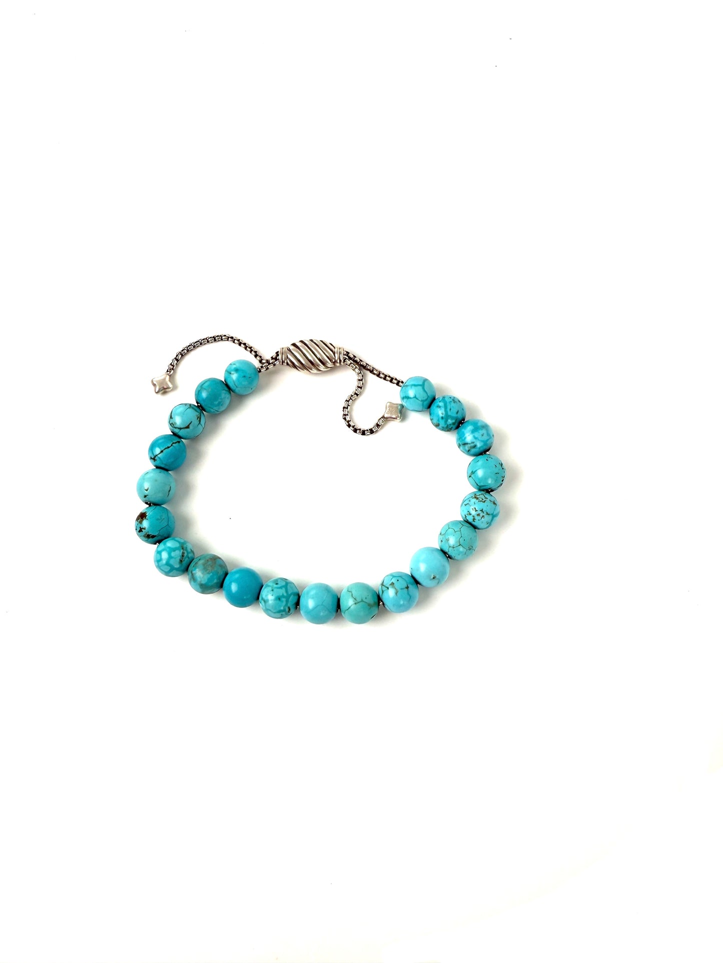 David Yurman Spiritual Bead Ball Blue Turquoise Adjustable Sterling Silver Bracelet