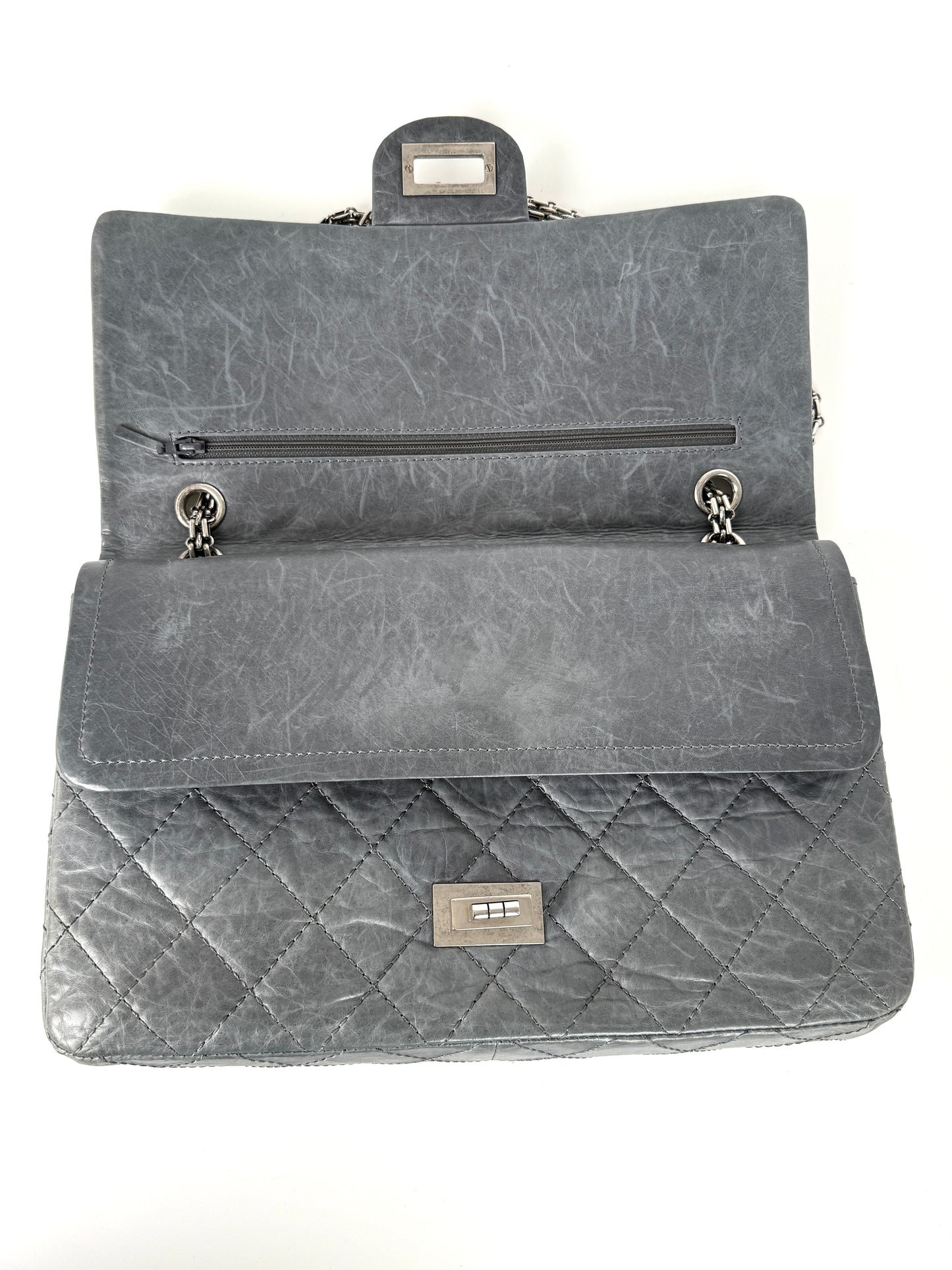 CHANEL Gray 227 2005 Reissue 2.55 Leather Shoulder Crossbody Bag