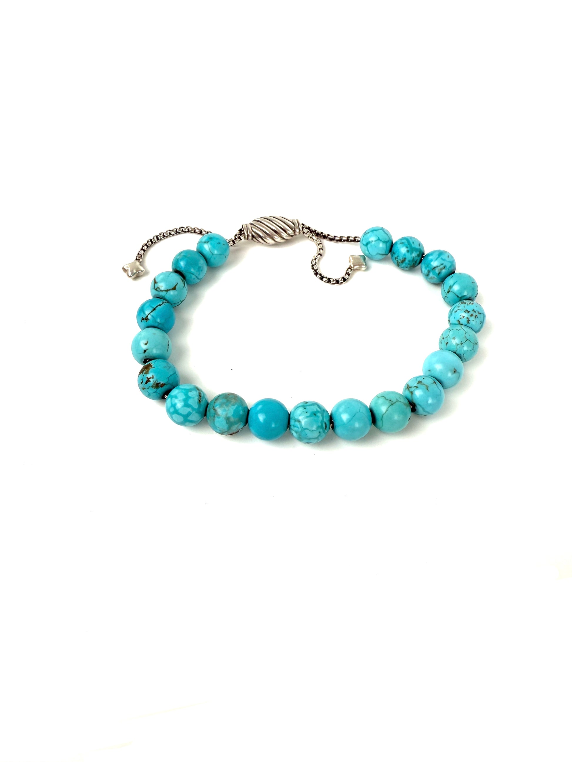 David Yurman Spiritual Bead Ball Blue Turquoise Adjustable Sterling Silver Bracelet