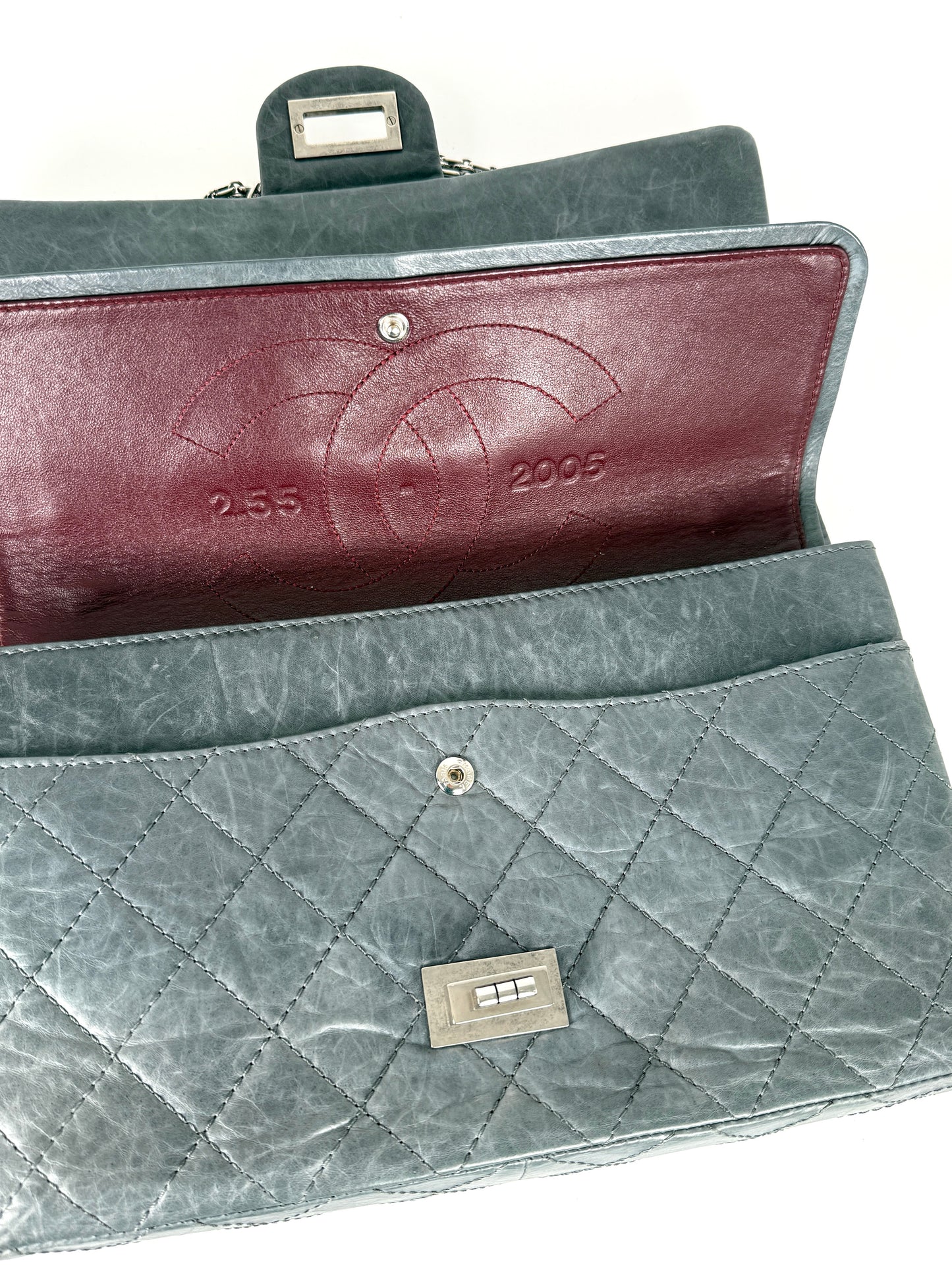 CHANEL Gray 227 2005 Reissue 2.55 Leather Shoulder Crossbody Bag