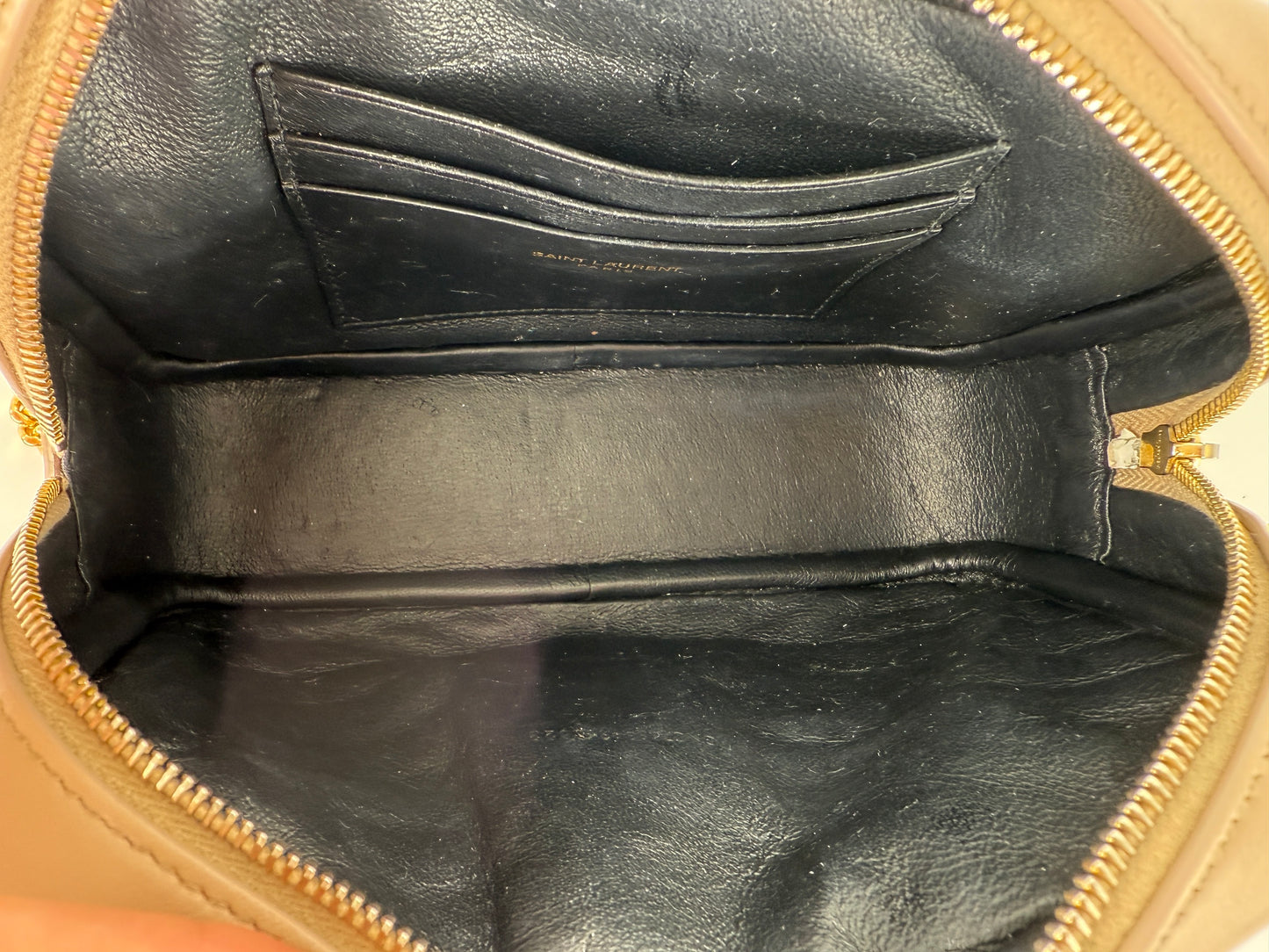Saint Laurent Mini Lou Quilted Beige Leather Camera Chain Crossbody Bag