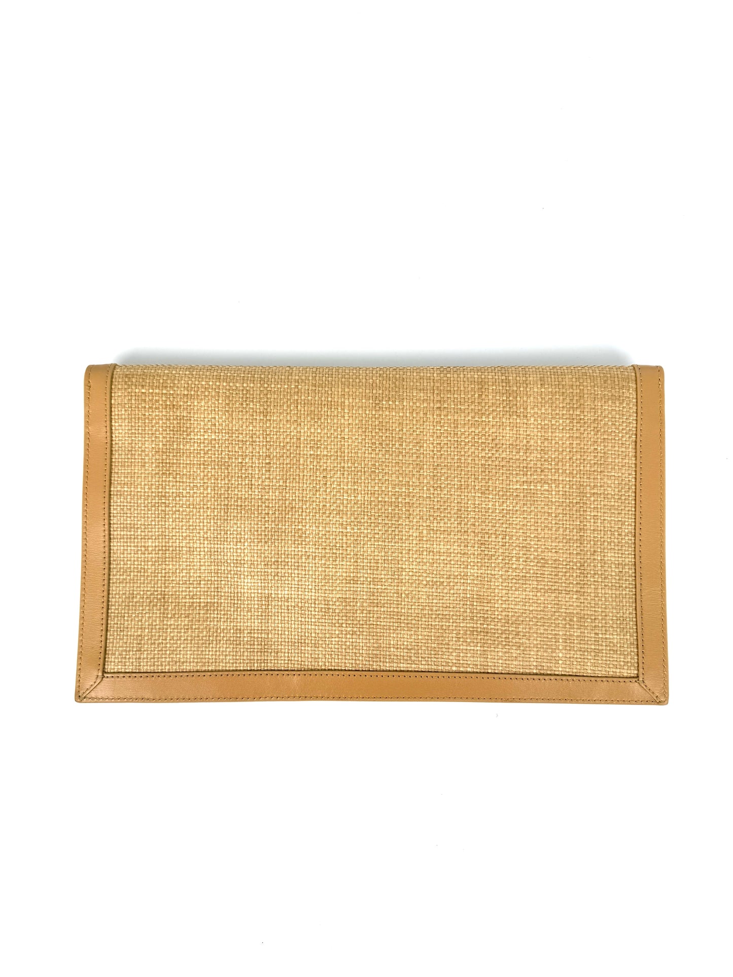 Saint Laurent Uptown Envelope Beige Micro Raffia Leather Pouch Clutch Bag