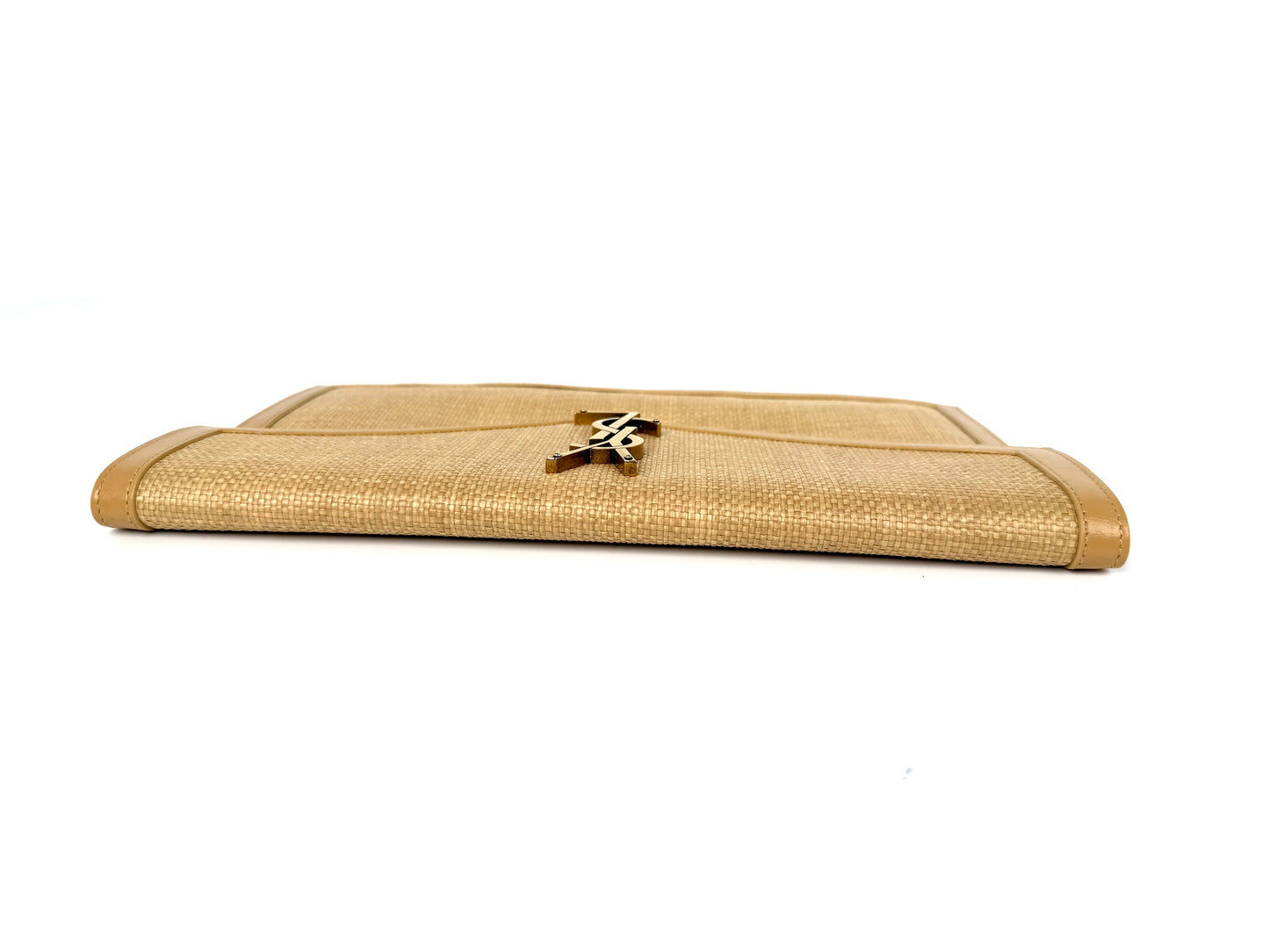 Saint Laurent Uptown Envelope Beige Micro Raffia Leather Pouch Clutch Bag