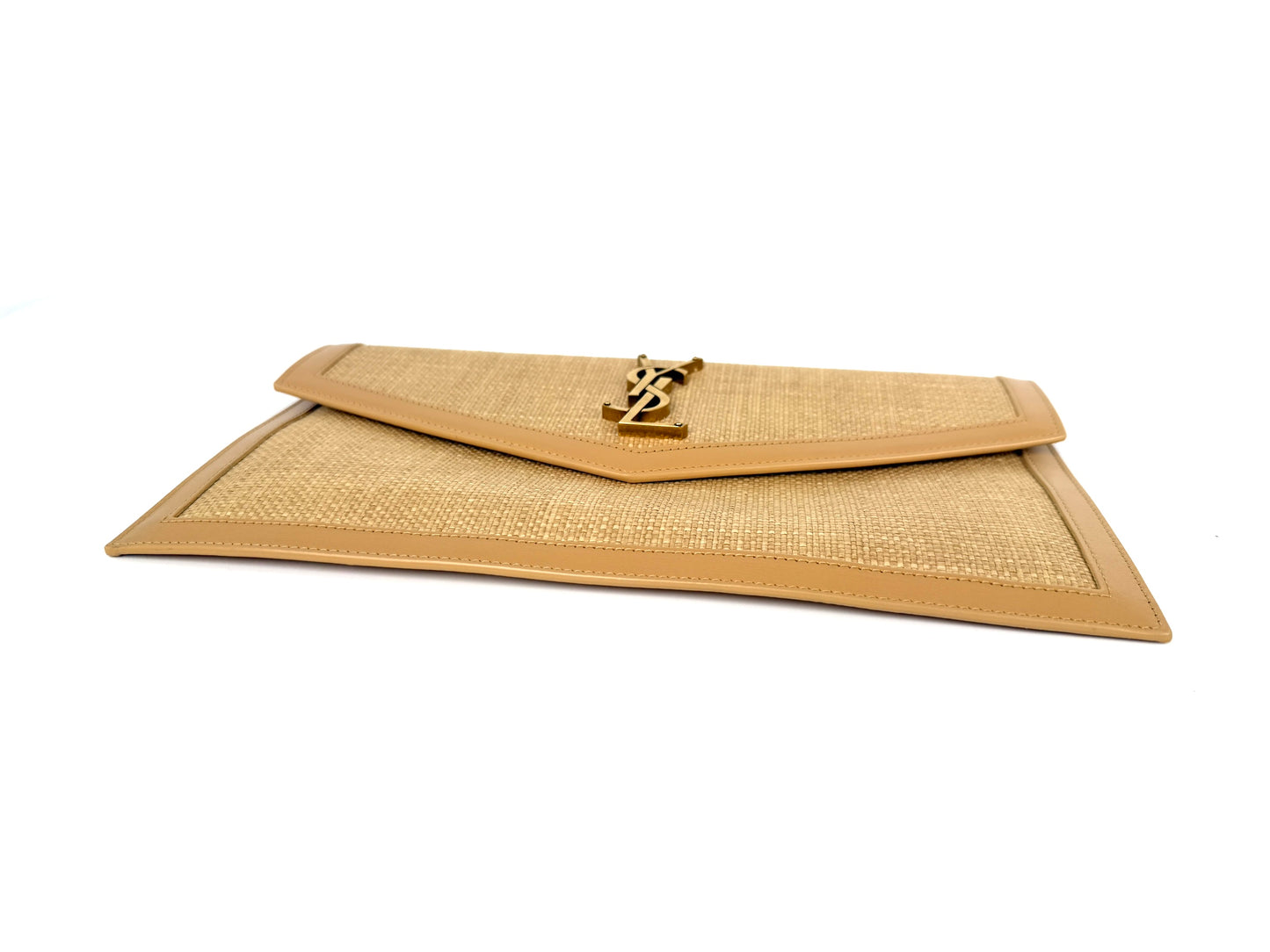 Saint Laurent Uptown Envelope Beige Micro Raffia Leather Pouch Clutch Bag