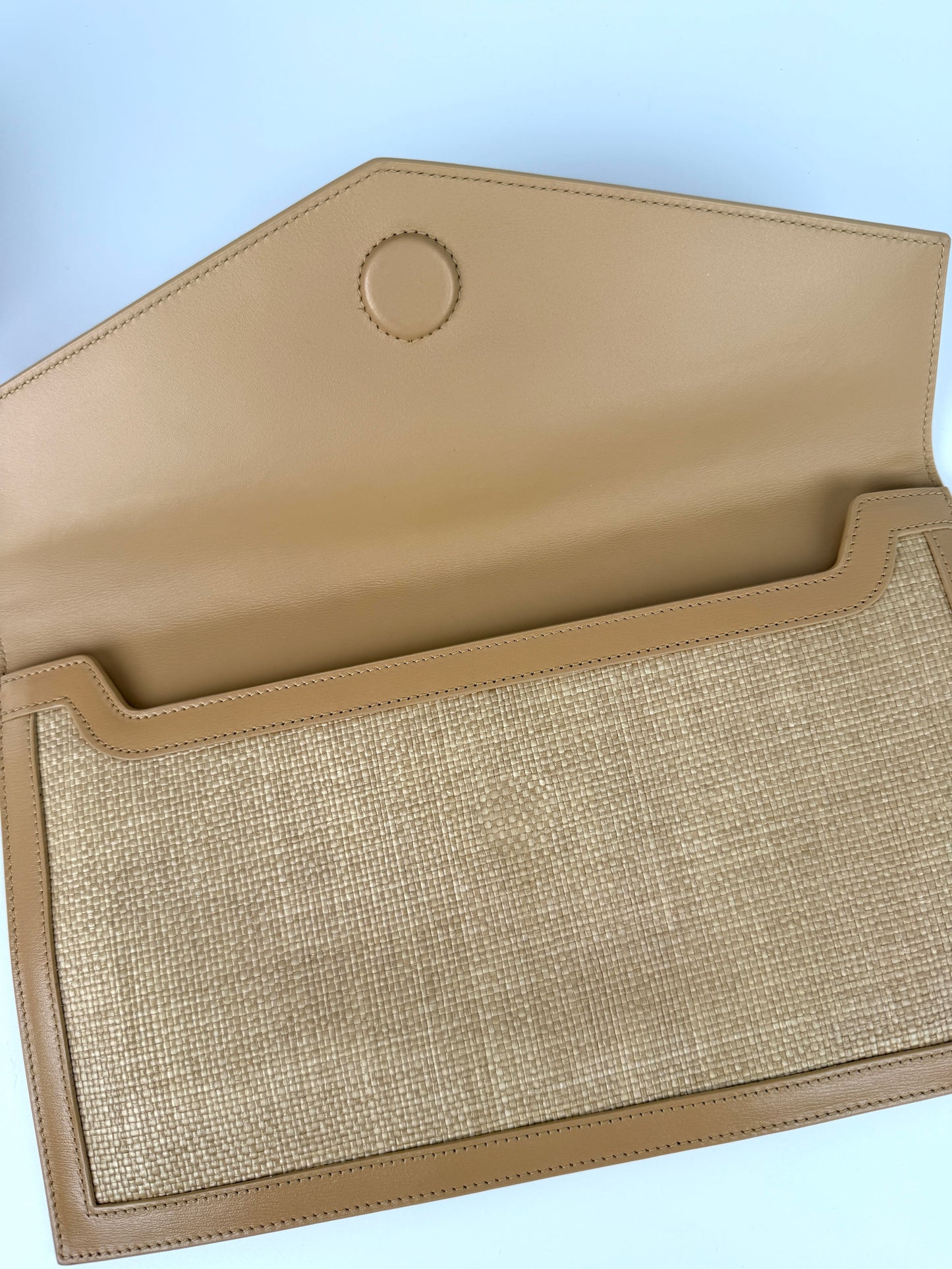 Saint Laurent Uptown Envelope Beige Micro Raffia Leather Pouch Clutch Bag