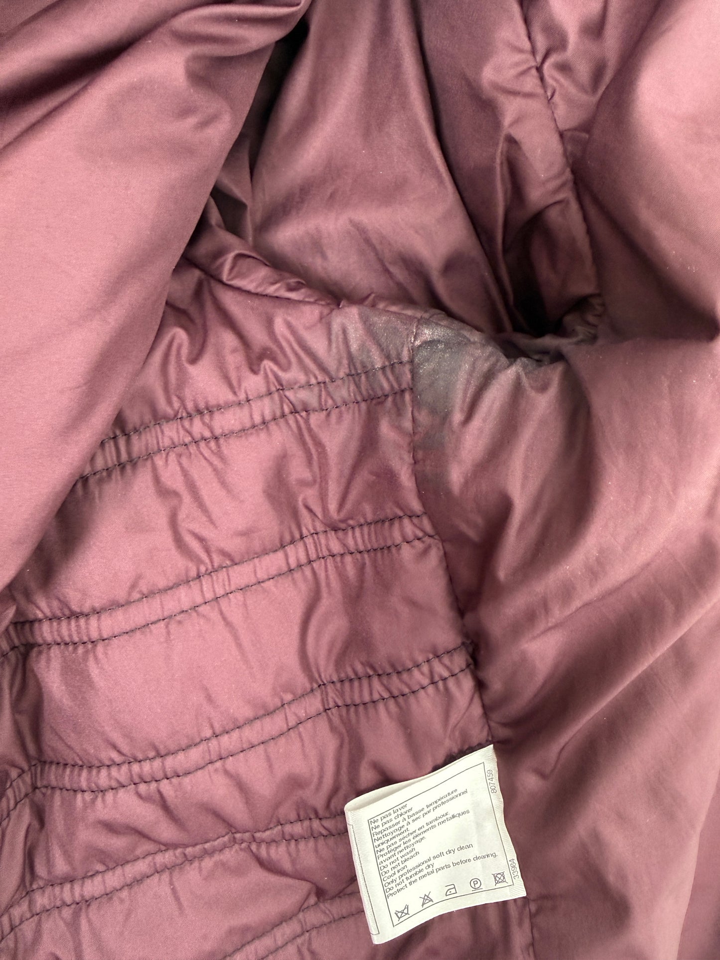 CHANEL Tweed Print Navy Beige Burgundy Nylon Zip Hooded Jacket 38