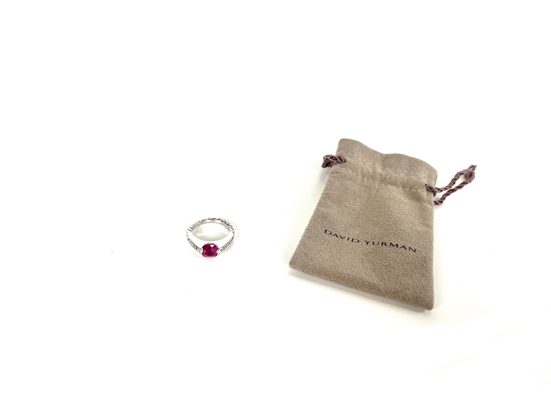 David Yurman 18k White Gold Pink Tourmaline Cable Ring 6.25